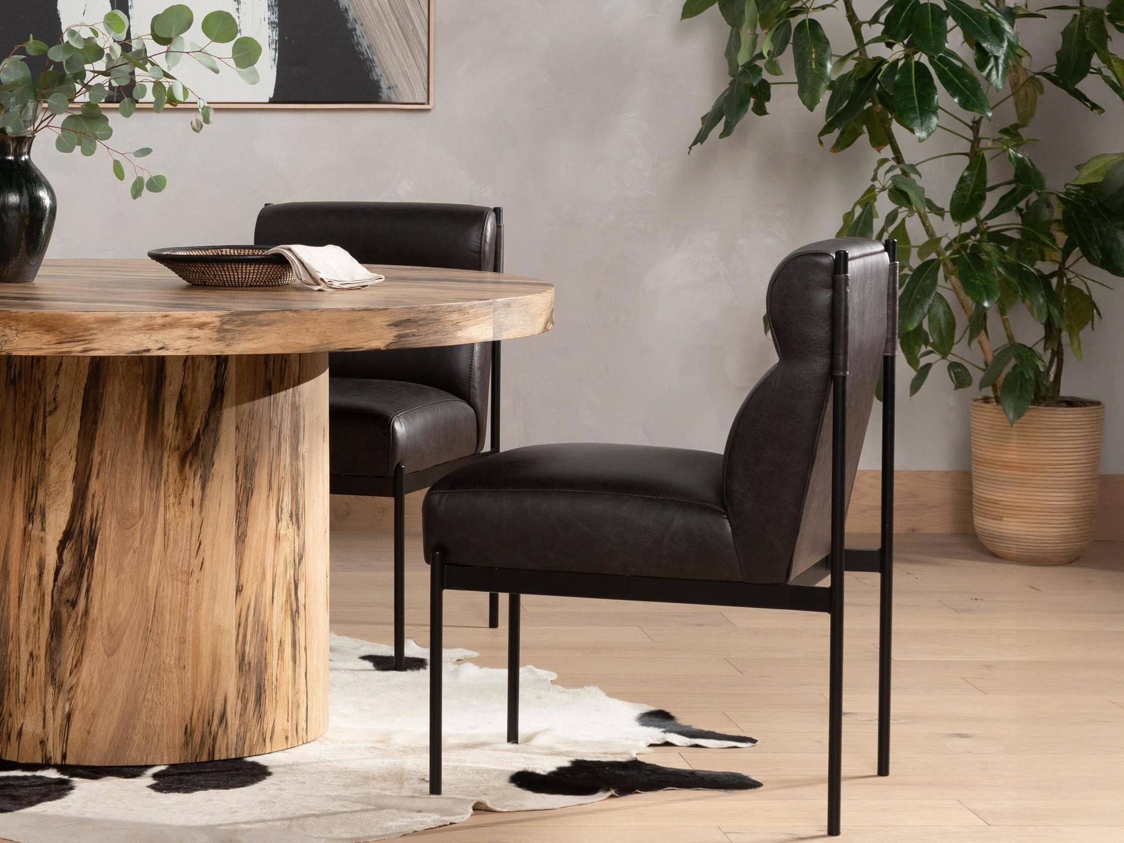 Four Hands Kensington Klein Leather Black Upholstered Side Dining Chair