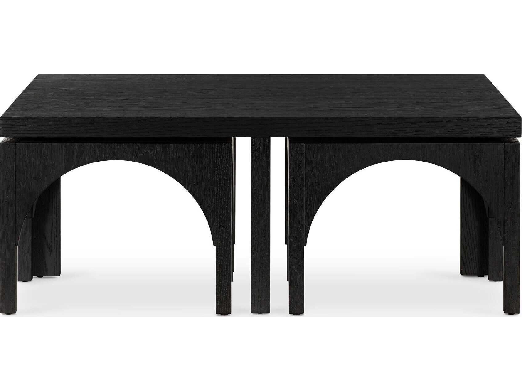Four Hands Clara Amara Square Wood Black Oak Coffee Table with Nesting Stools