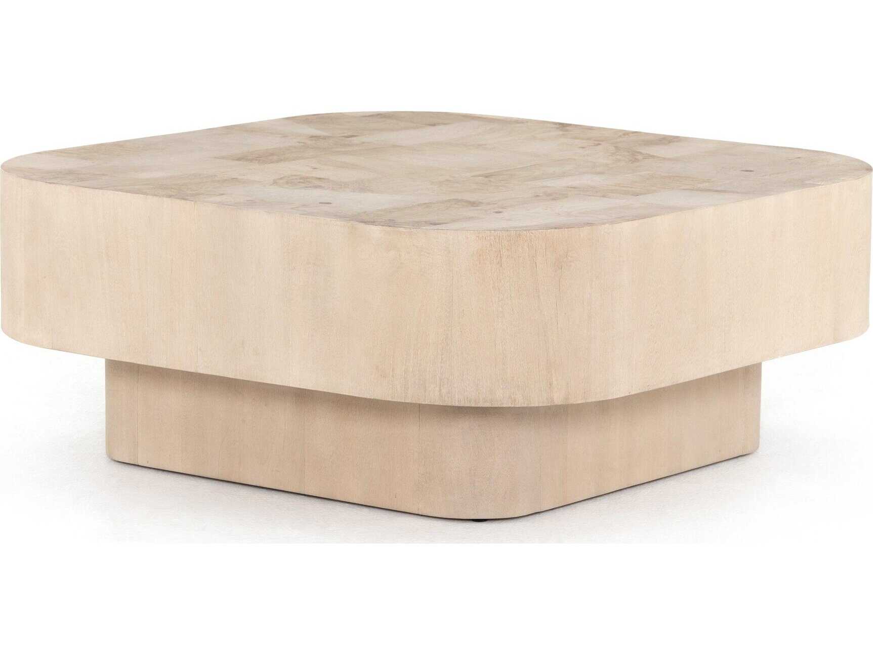 Four Hands Wesson Blanco Square Wood White Mahogany Bleached Burl Coffee Table