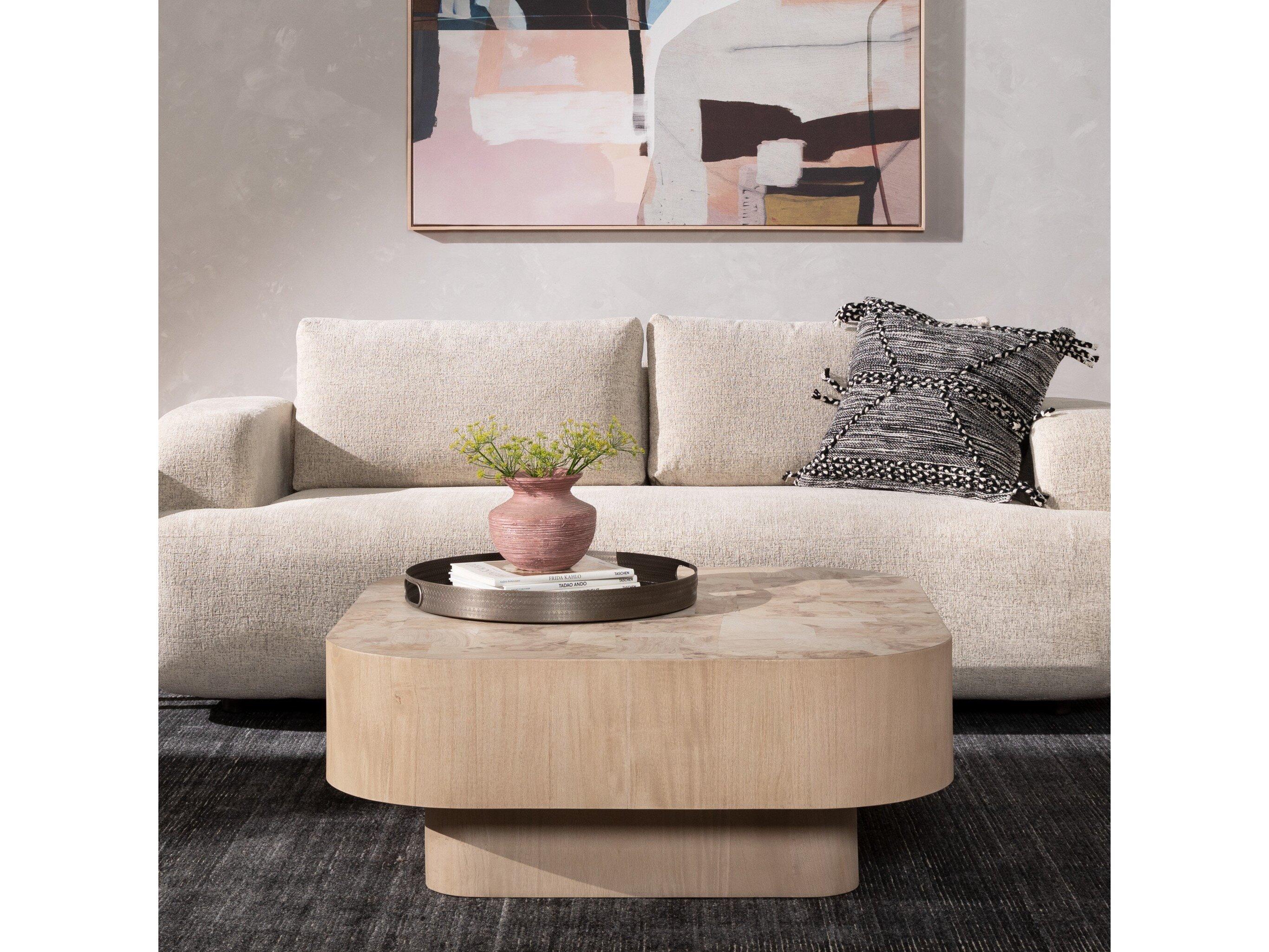 Four Hands Wesson Blanco Square Wood White Mahogany Bleached Burl Coffee Table