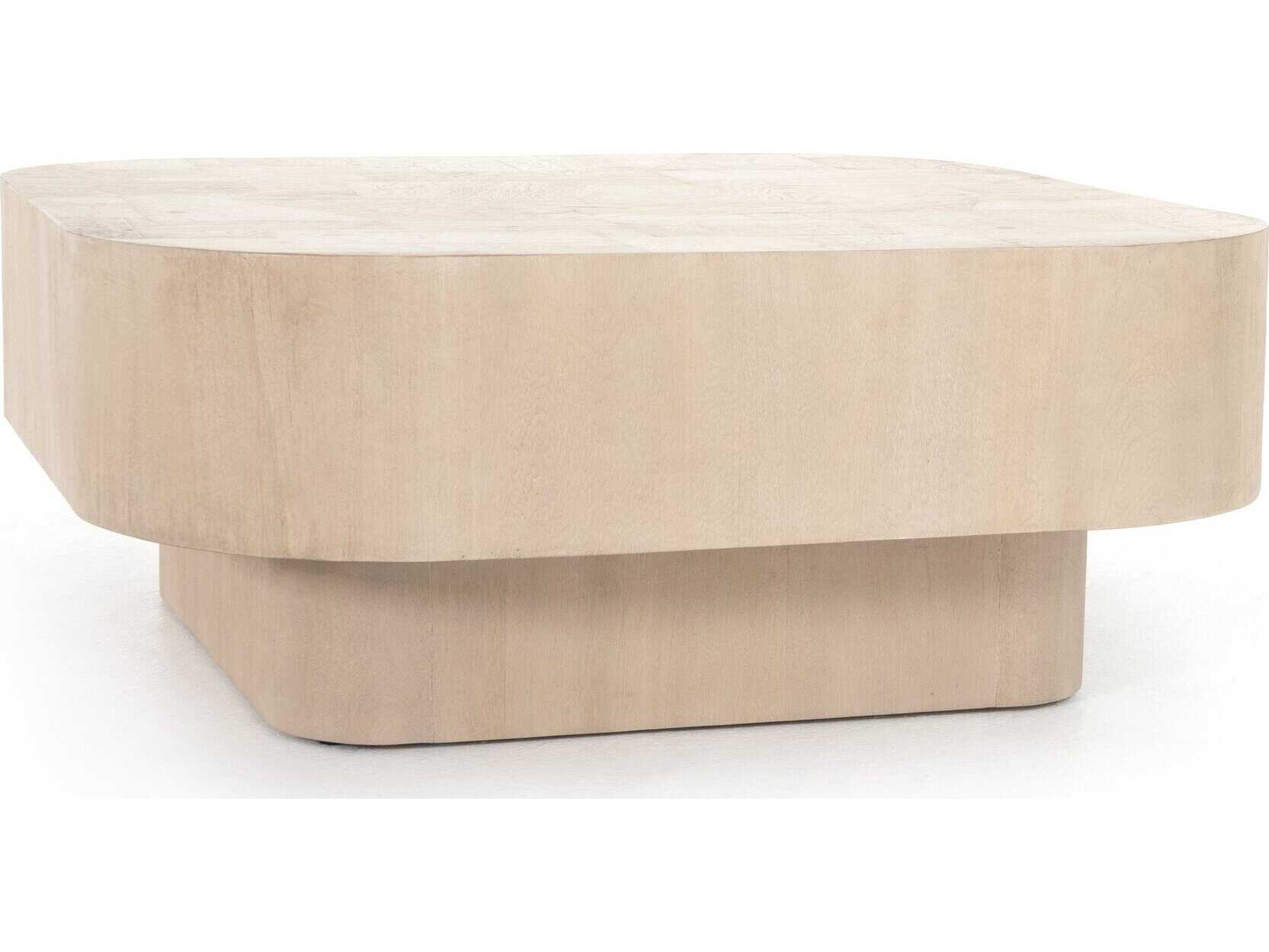 Four Hands Wesson Blanco Square Wood White Mahogany Bleached Burl Coffee Table