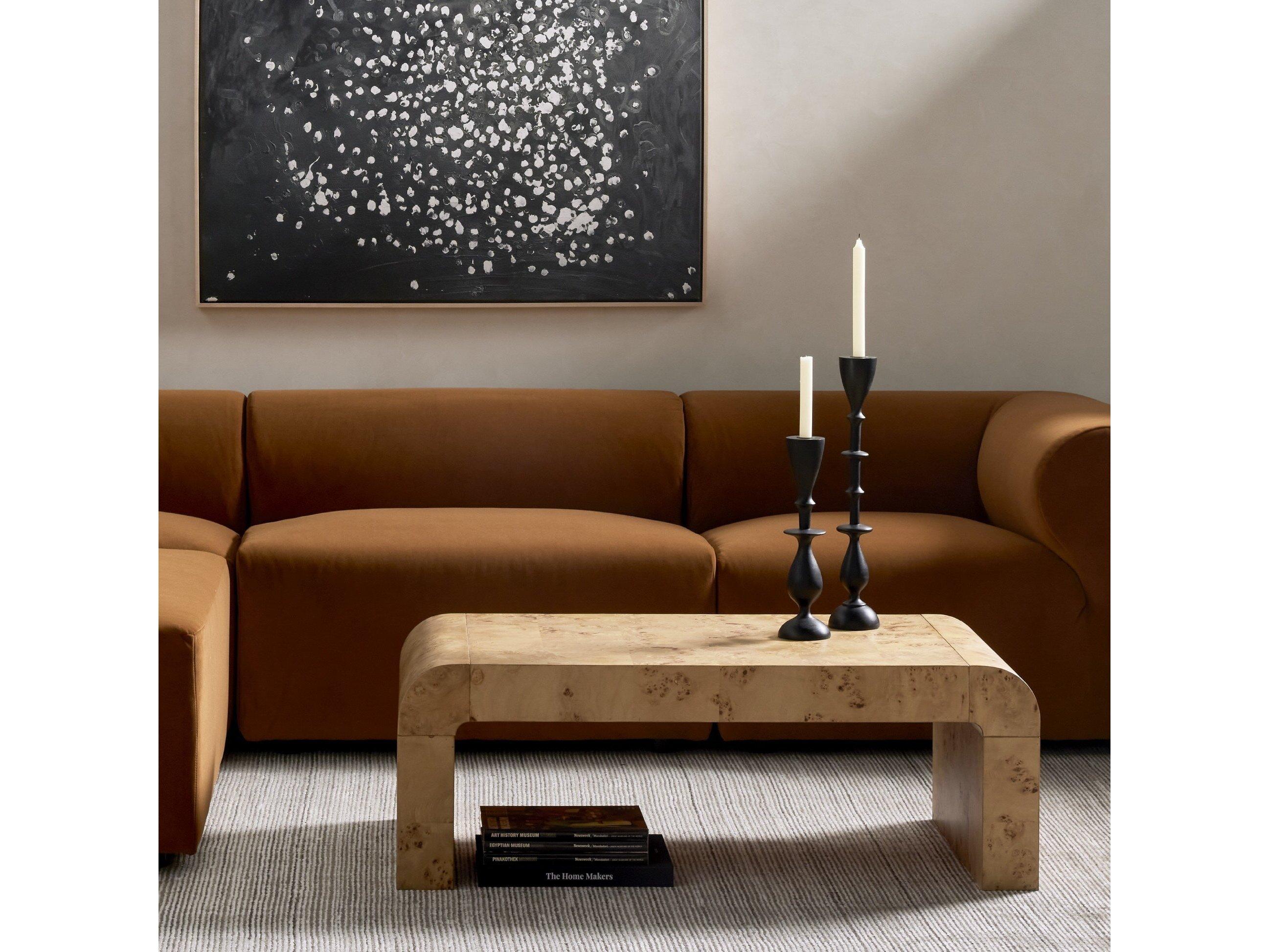 Four Hands Belfast Jenson Rectangular Wood Natural Poplar Burl Veneer Coffee Table