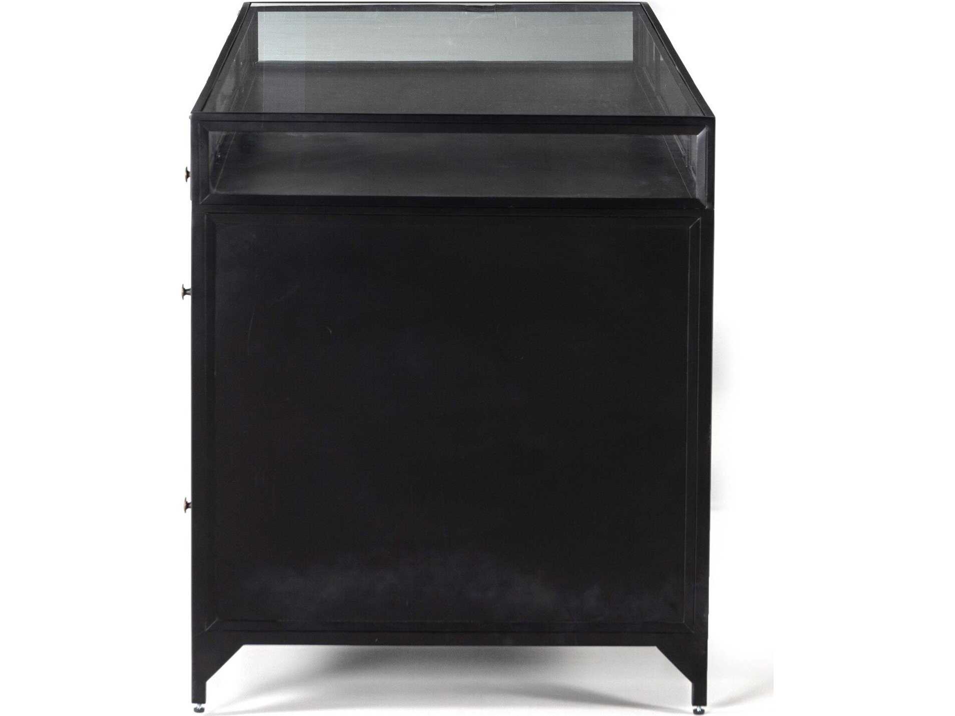 Four Hands Belmont Shadow Box Black Clear Glass Tempered Executive Desk