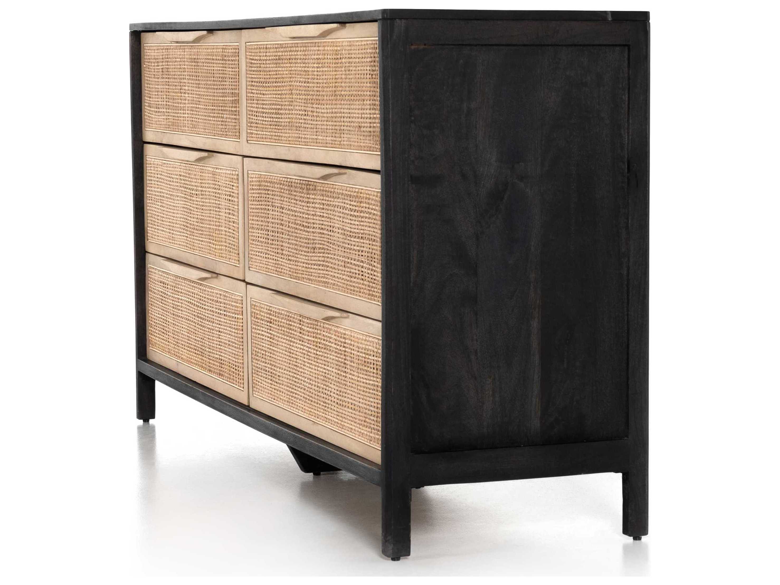 Four Hands Prescott Sydney 6-Drawers Black Mango Wood Double Dresser