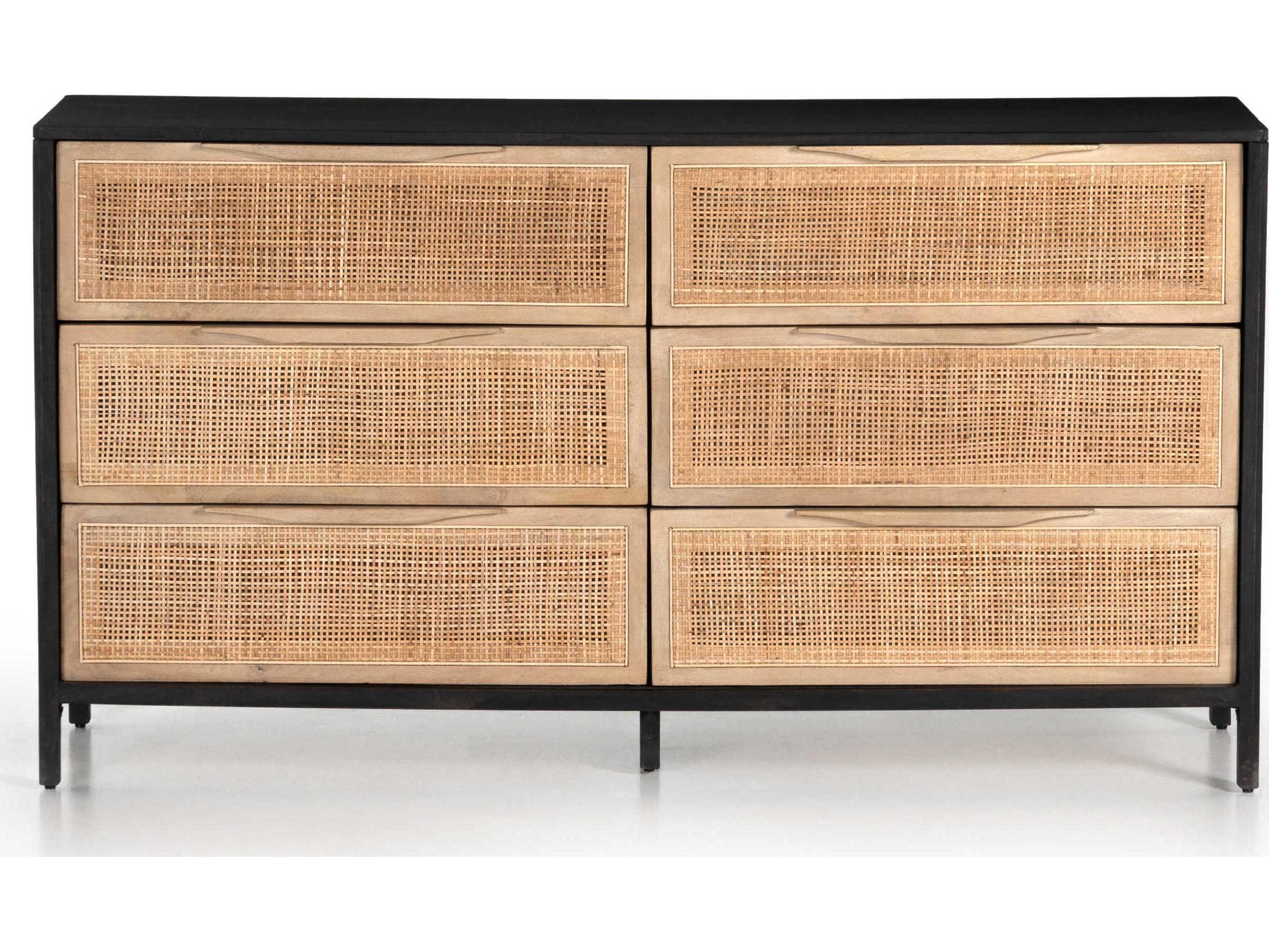 Four Hands Prescott Sydney 6-Drawers Black Mango Wood Double Dresser