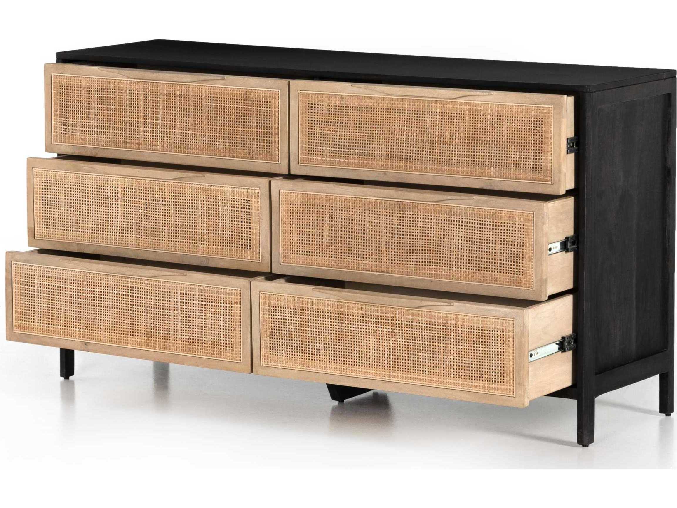 Four Hands Prescott Sydney 6-Drawers Black Mango Wood Double Dresser