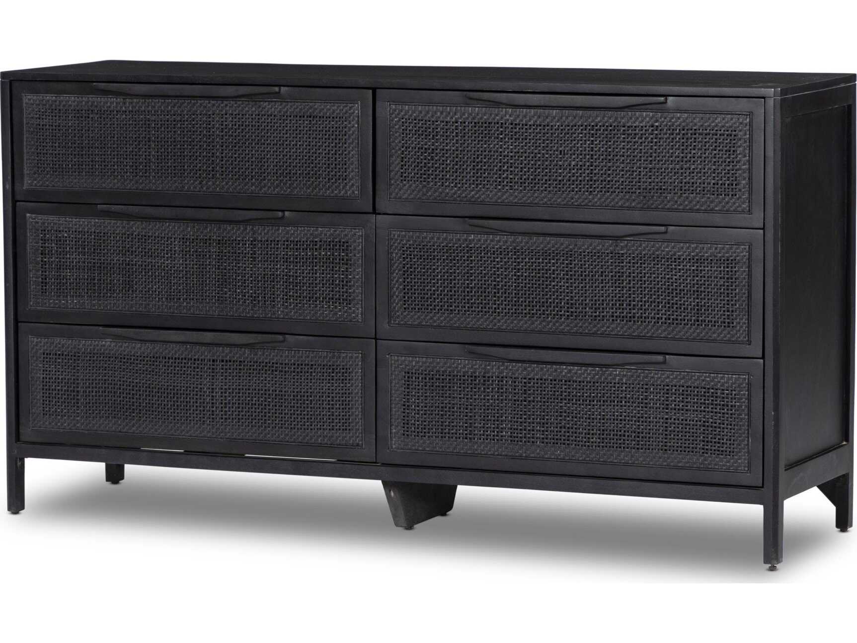 Four Hands Prescott Sydney Black Cane Mango Wood 6 Drawer Dresser