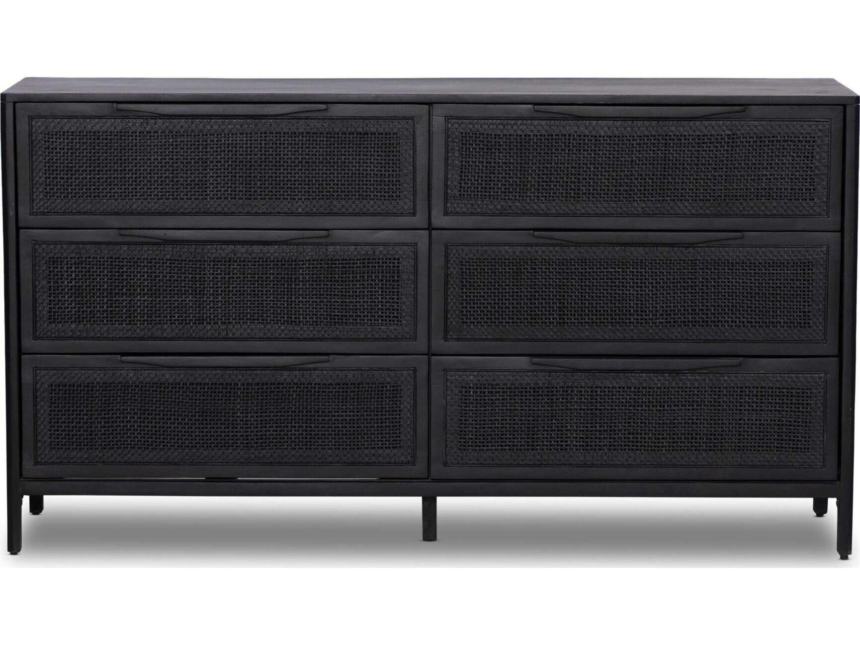 Four Hands Prescott Sydney Black Cane Mango Wood 6 Drawer Dresser