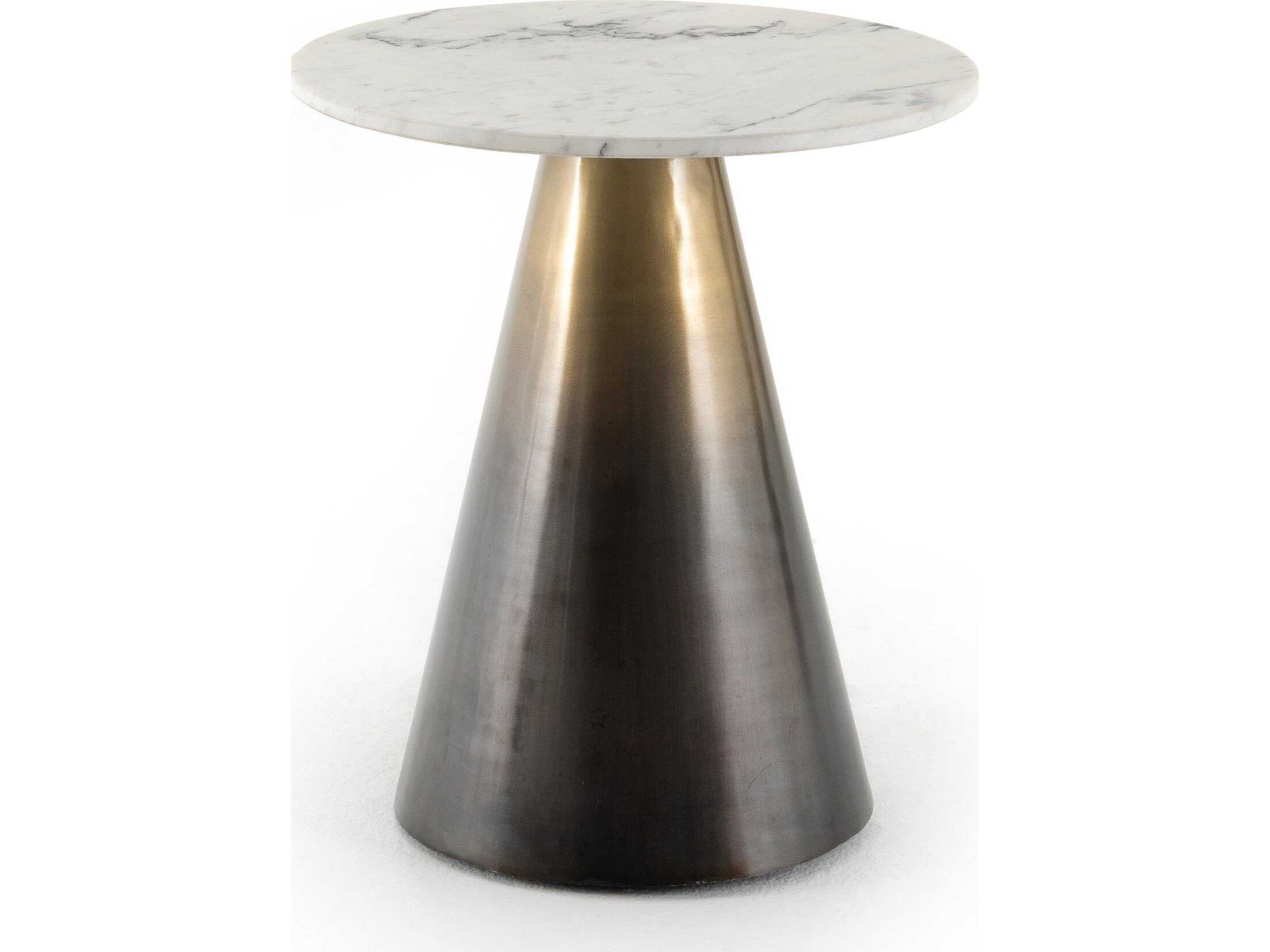 Four Hands Asher Armon Round Ombre Antique Brass Charcoal And White Marble End Table