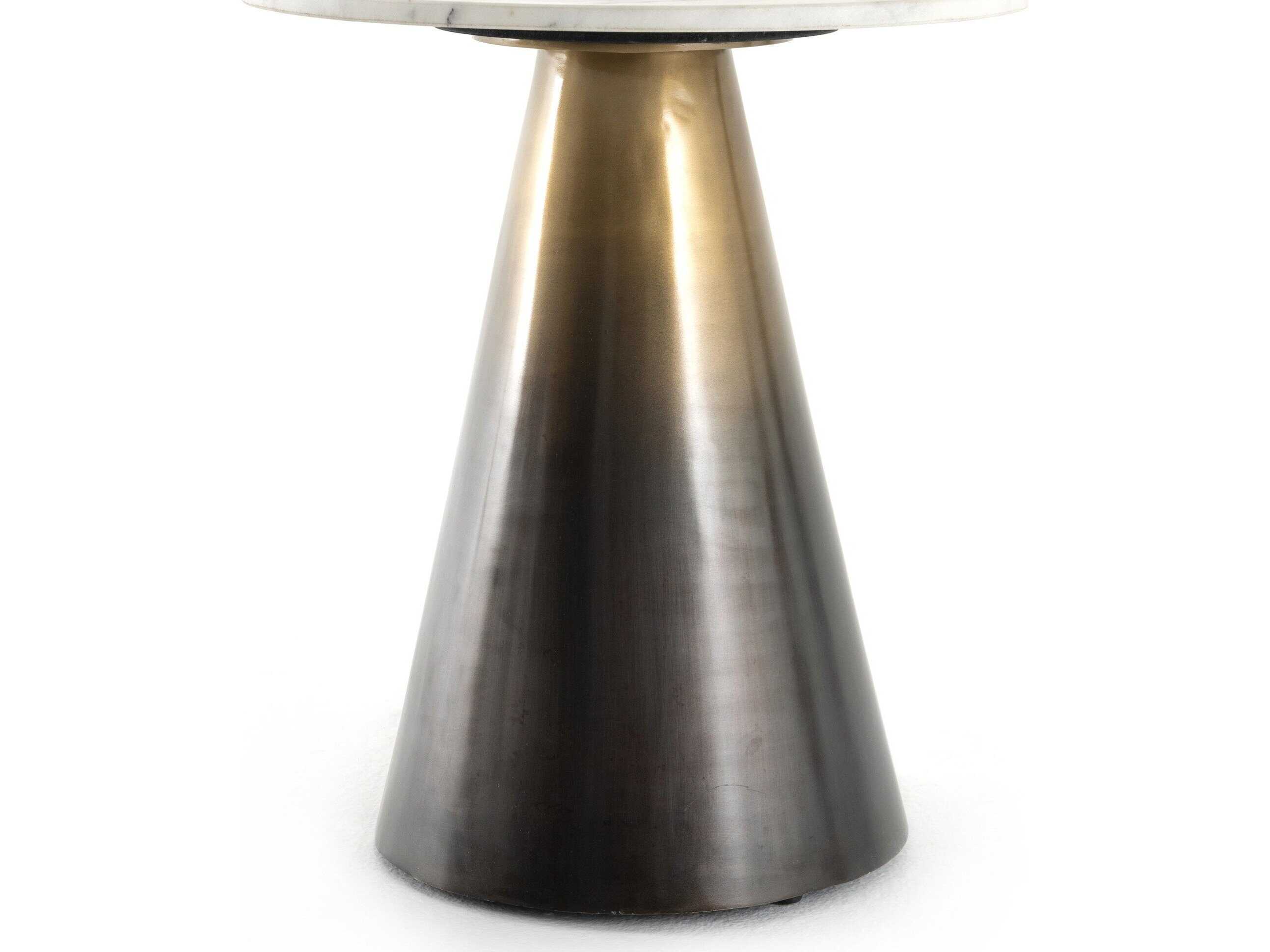 Four Hands Asher Armon Round Ombre Antique Brass Charcoal And White Marble End Table