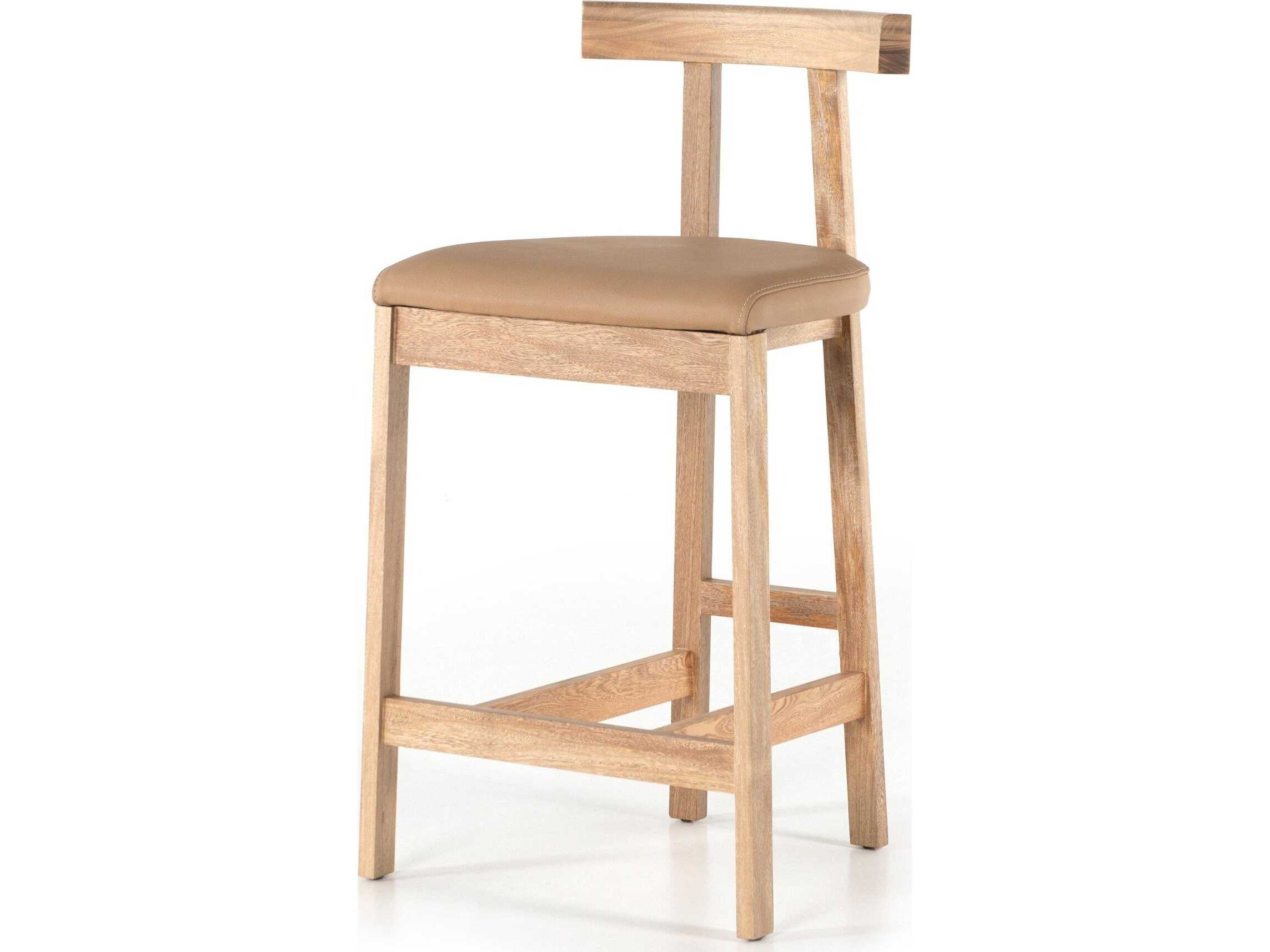 Four Hands Sevilla Tex Leather Solid Wood Natural Rosa Morada Counter Stool