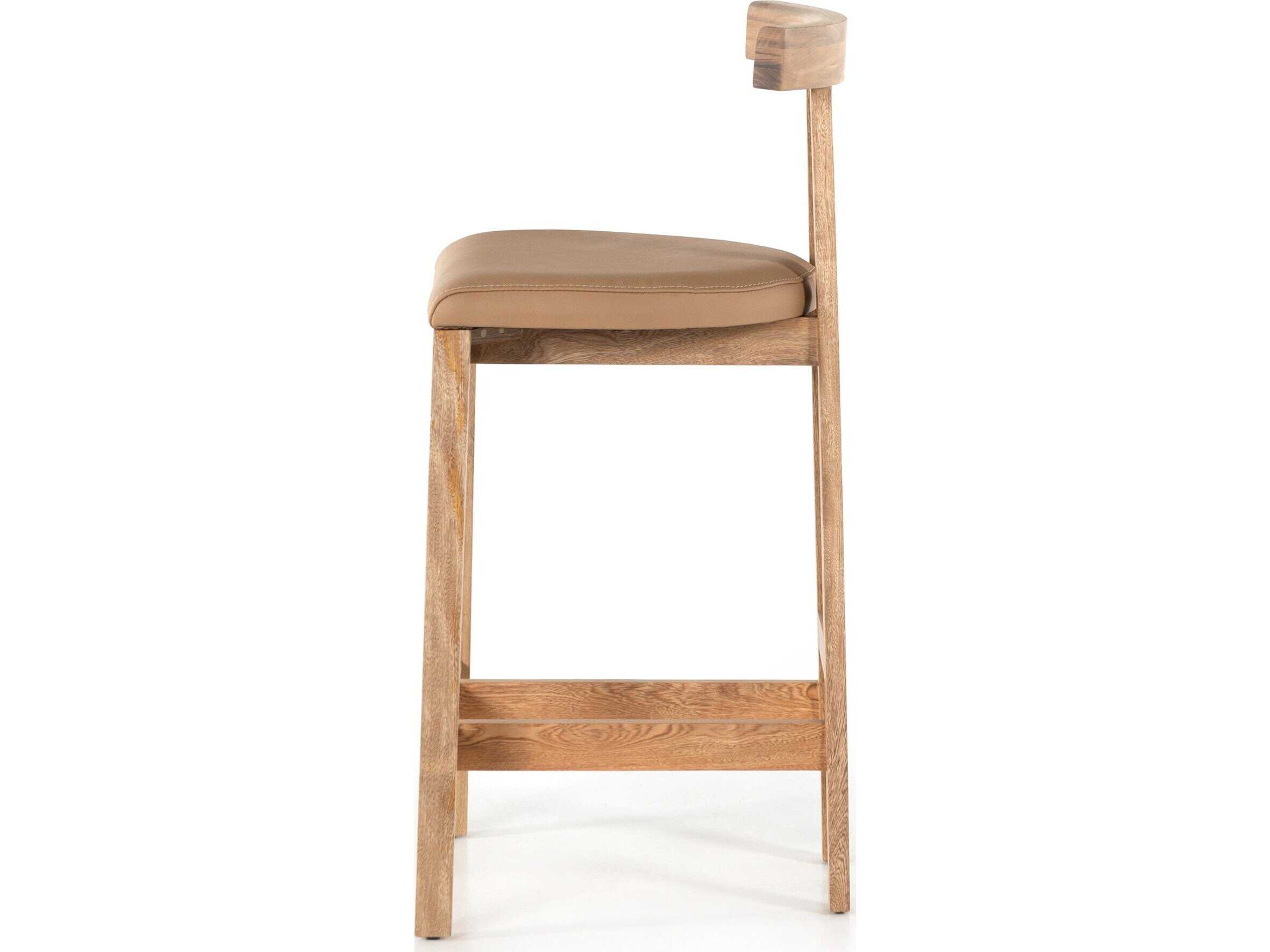 Four Hands Sevilla Tex Leather Solid Wood Natural Rosa Morada Counter Stool