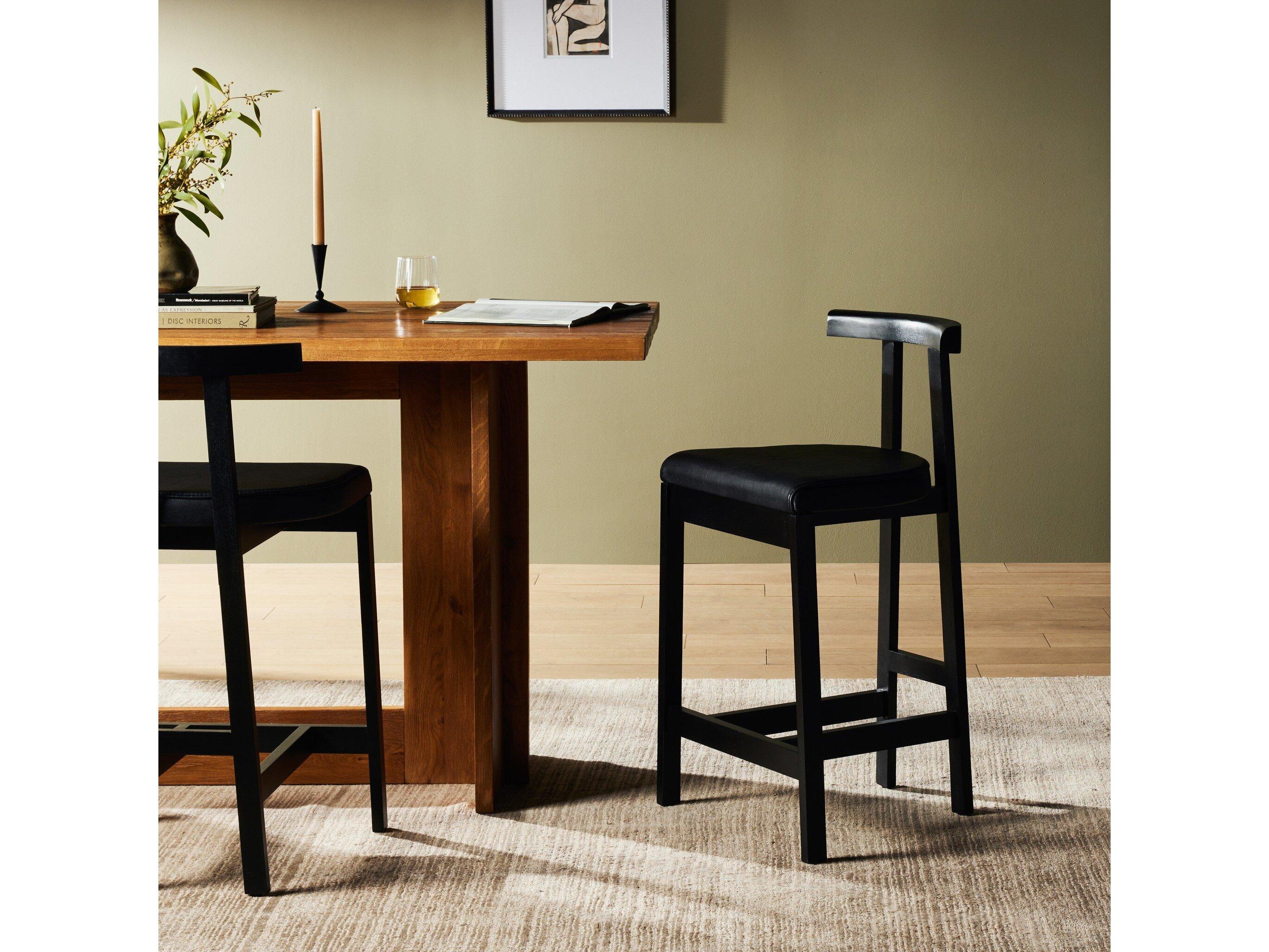 Four Hands Sevilla Tex Black Leather  Counter Stool