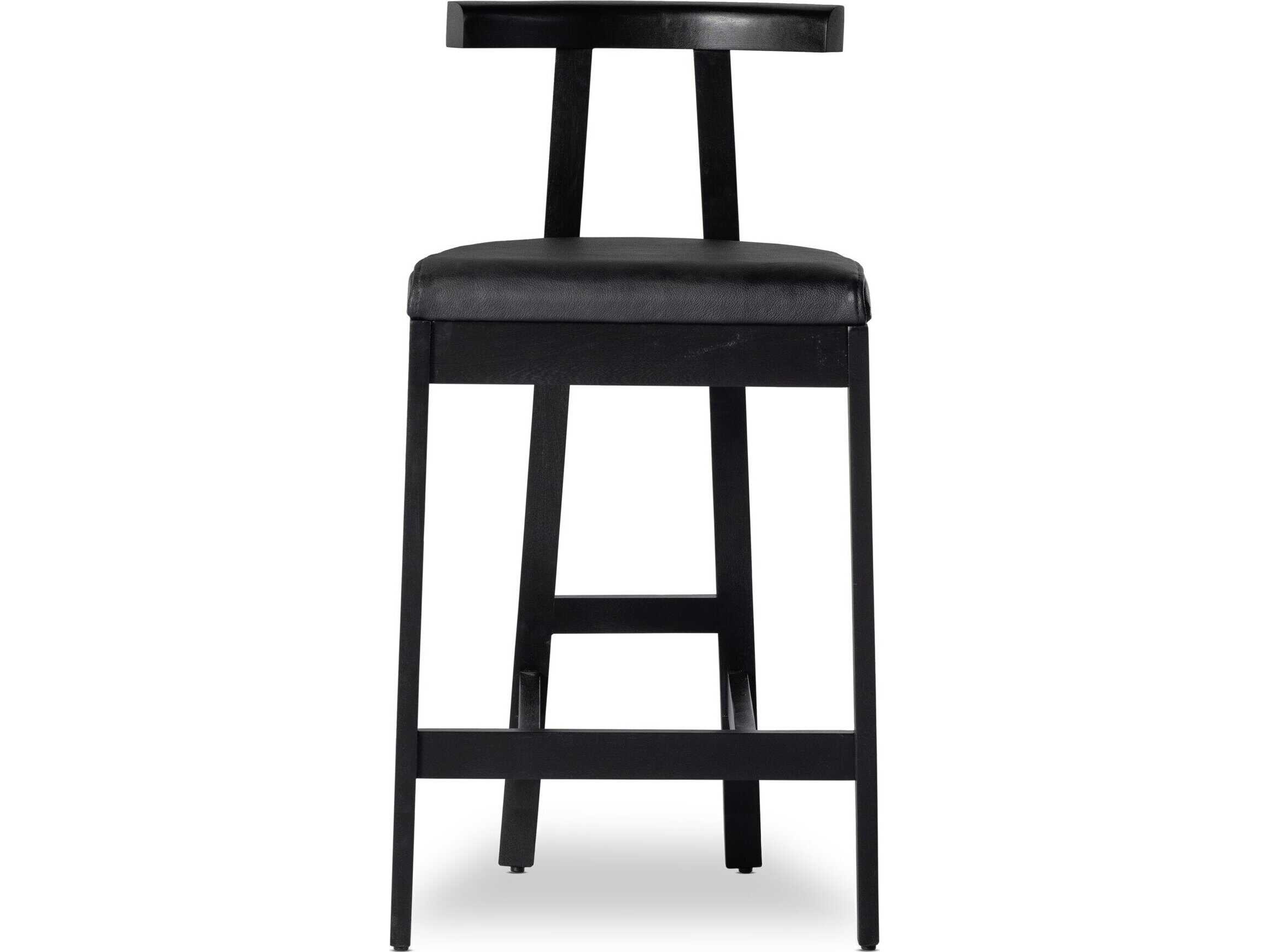 Four Hands Sevilla Tex Black Leather  Bar Stool