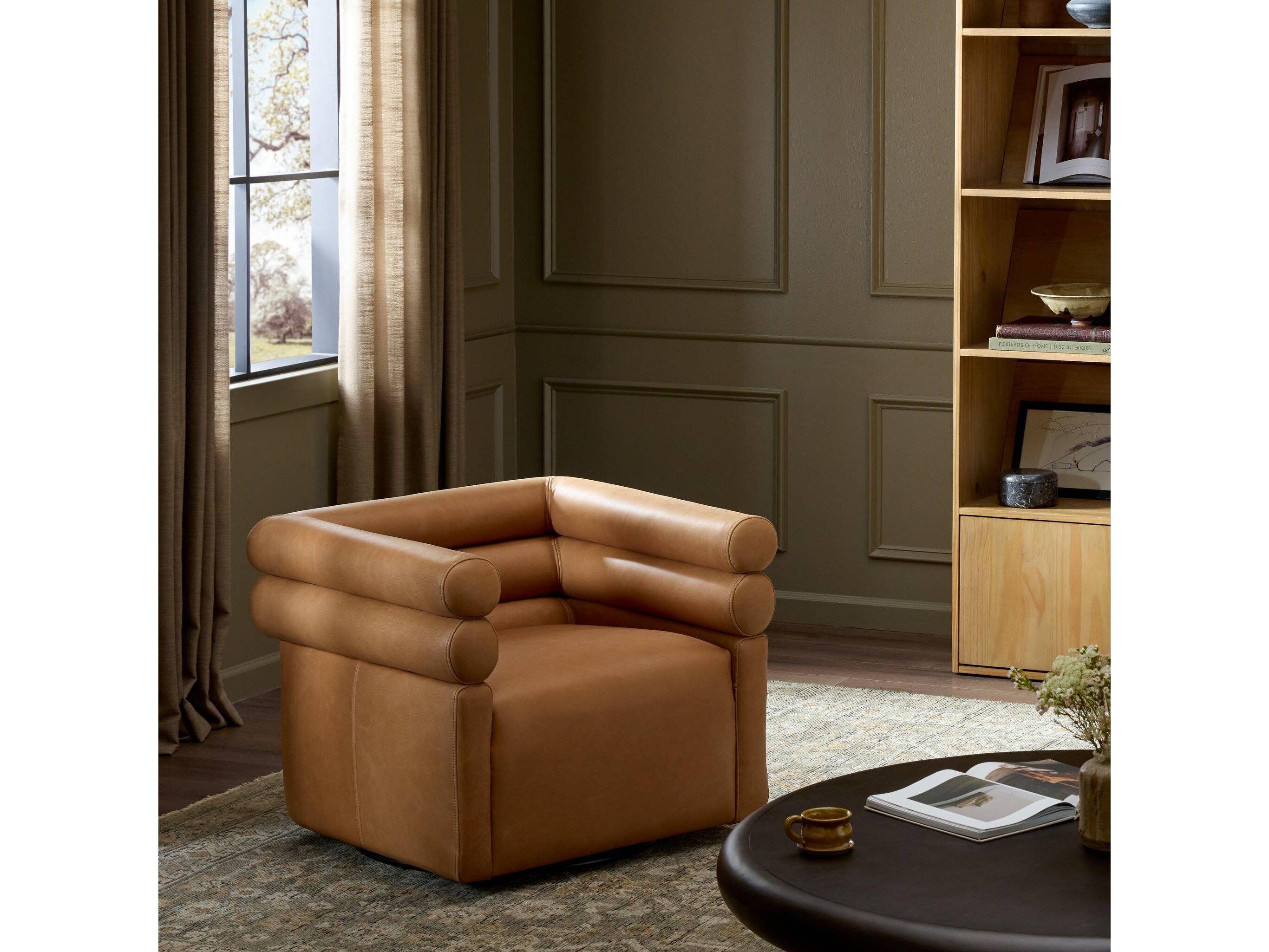 Four Hands Grayson Evie Palermo Cognac Leather Swivel Chair