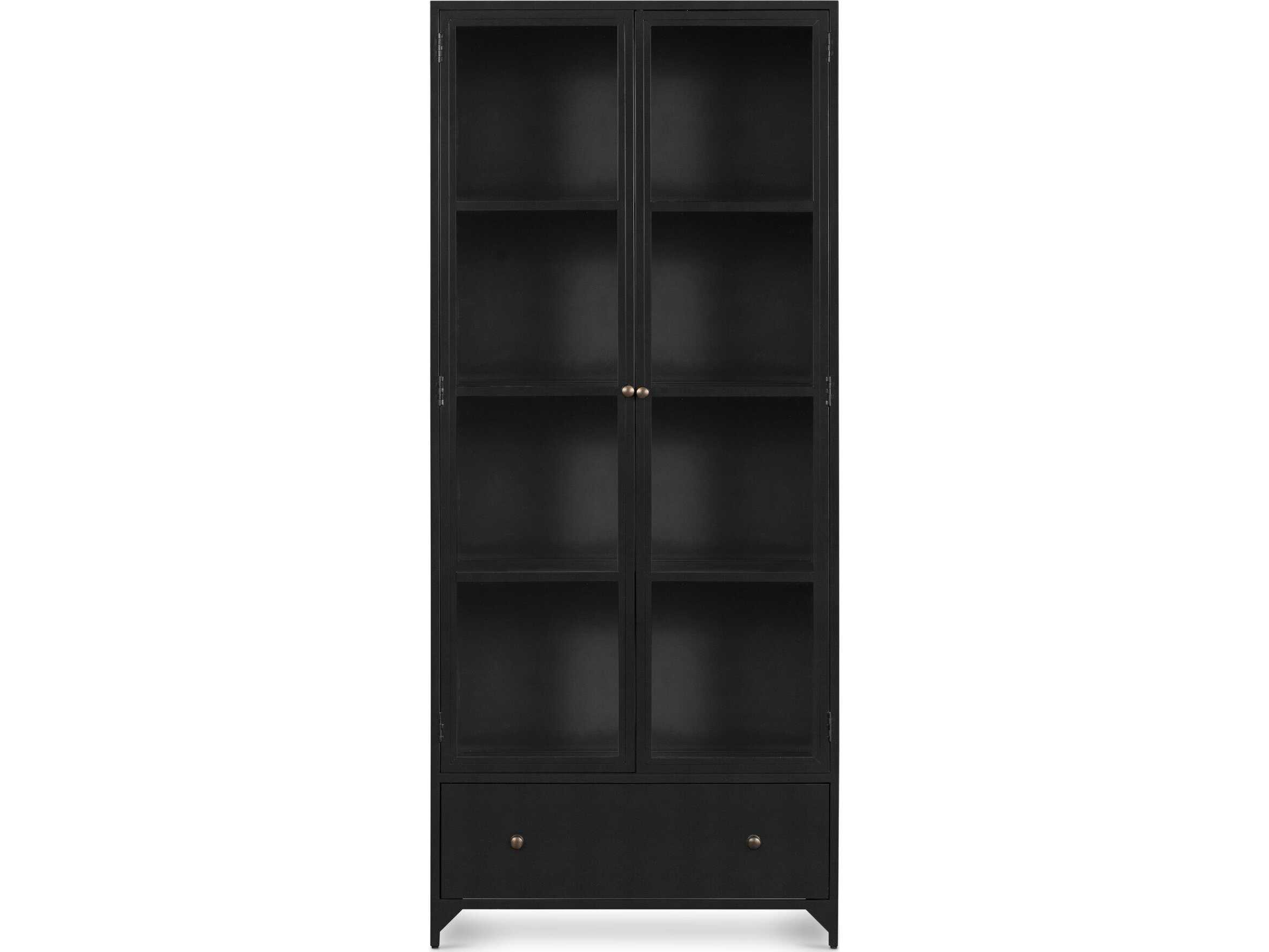 Four Hands Belmont Shadow Box Black Weathered Bronze Tempered Glass Display Cabinet