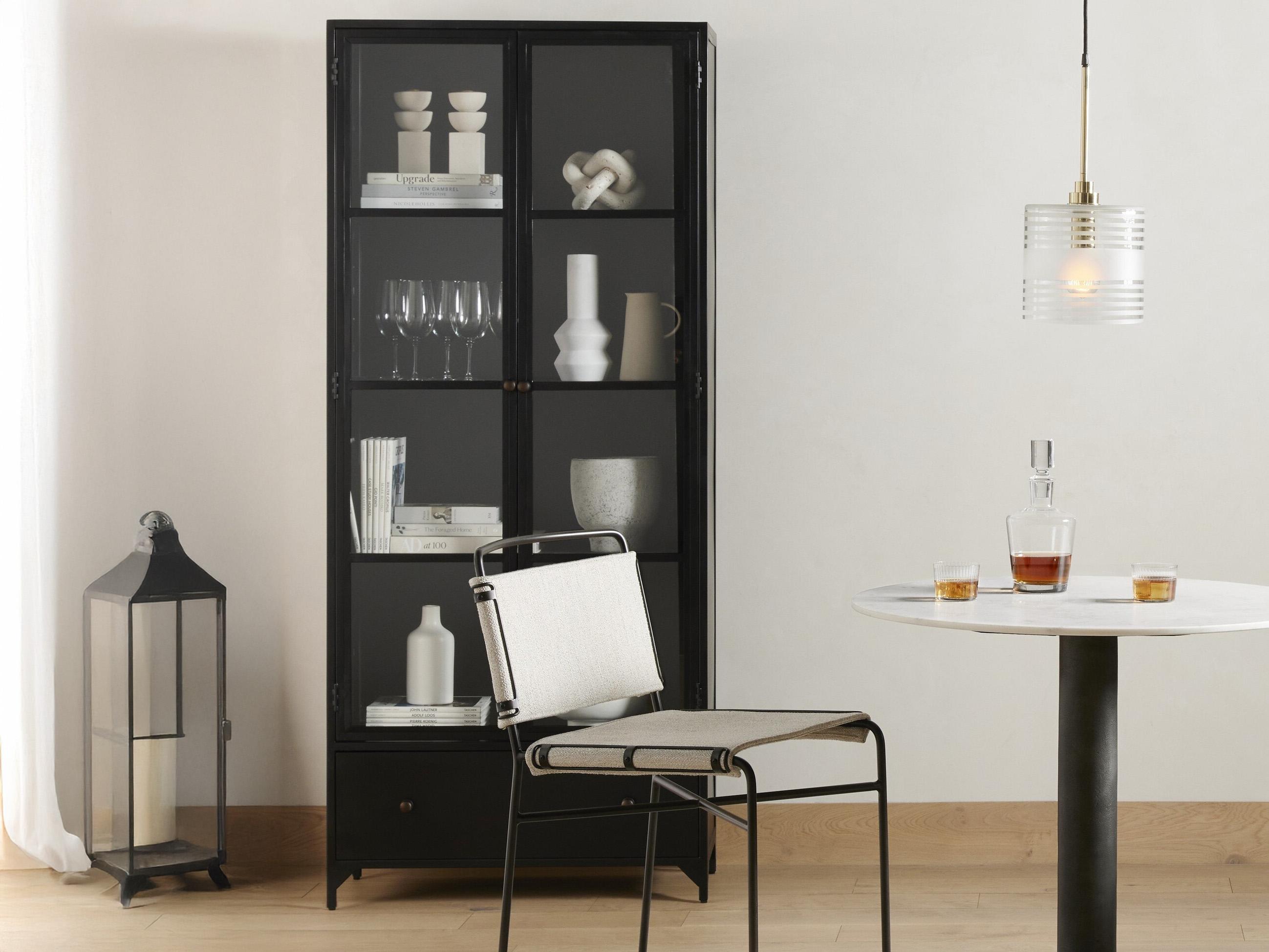 Four Hands Belmont Shadow Box Black Weathered Bronze Tempered Glass Display Cabinet