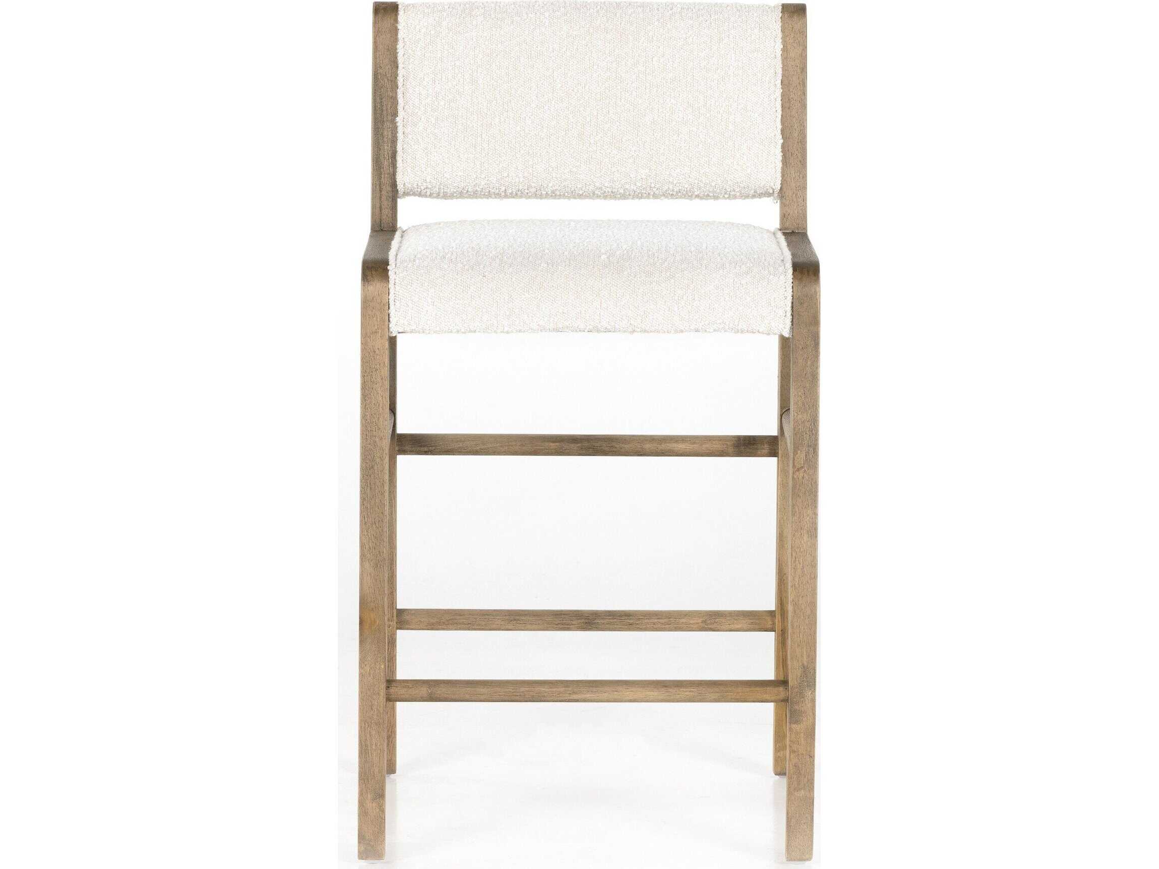 Four Hands Irondale Charon Upholstered Solid Wood Knoll Natural Weathered Drift Counter Stool