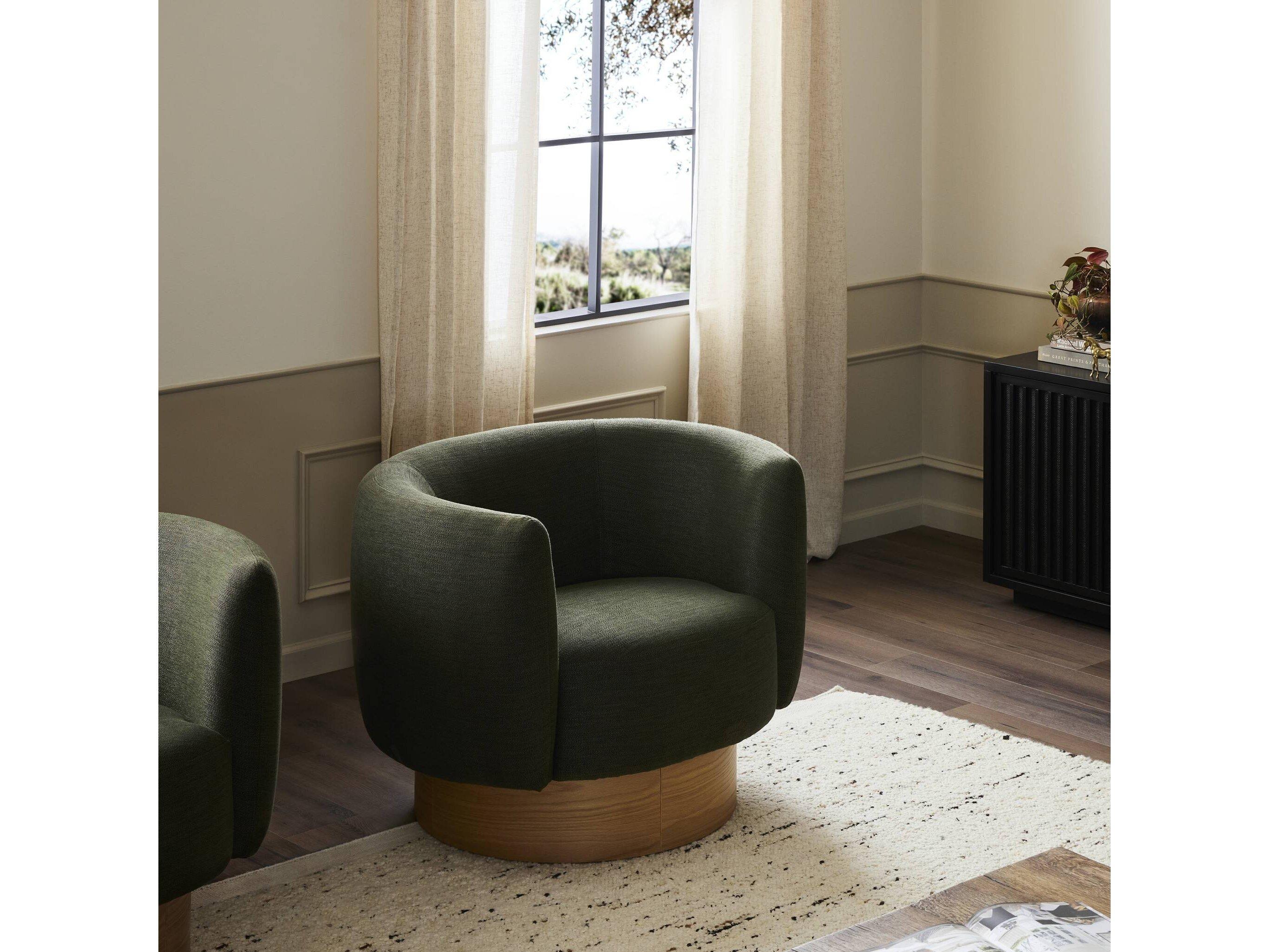 Four Hands Oslo Calista Swivel Green Fabric Accent Chair