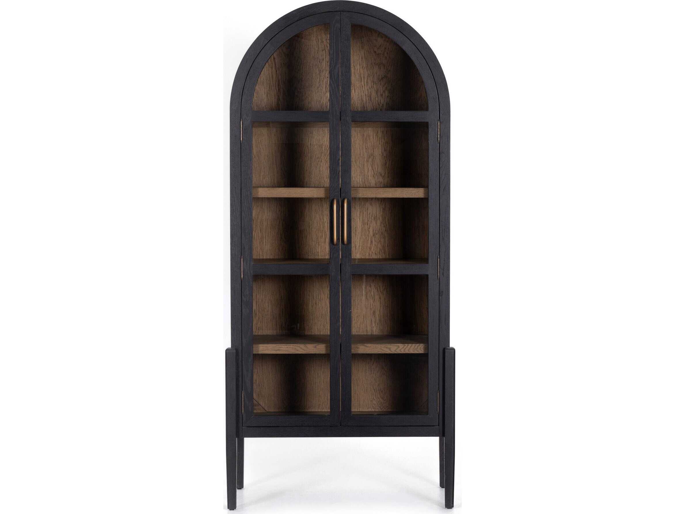 Four Hands Irondale Tolle Oak Wood Antique Brass Drifted Black Display Cabinet
