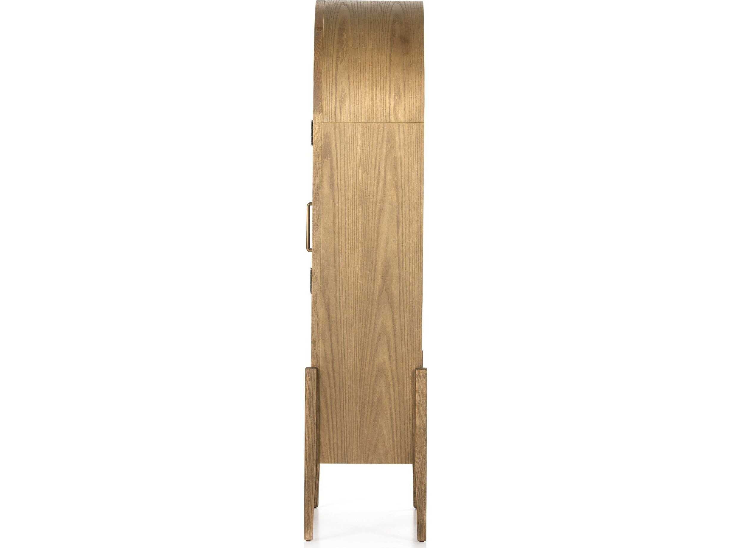 Four Hands Irondale Tolle Oak Wood Antique Brass Tempered Glass Drifted Display Cabinet