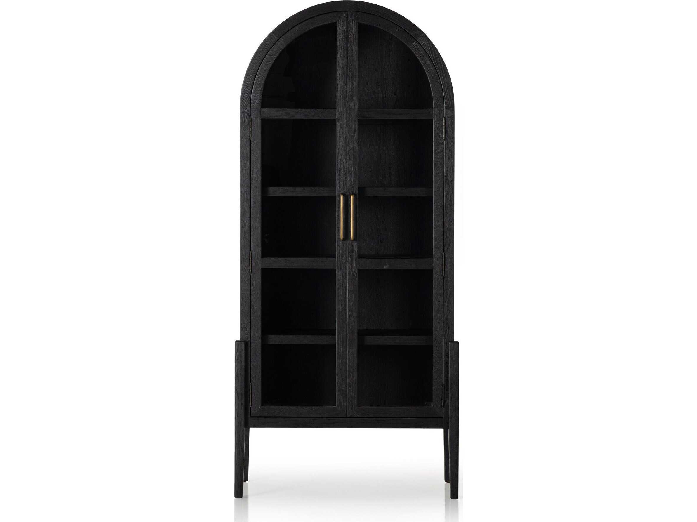 Four Hands Irondale Tolle Oak Wood Antique Brass Drifted Black Display Cabinet