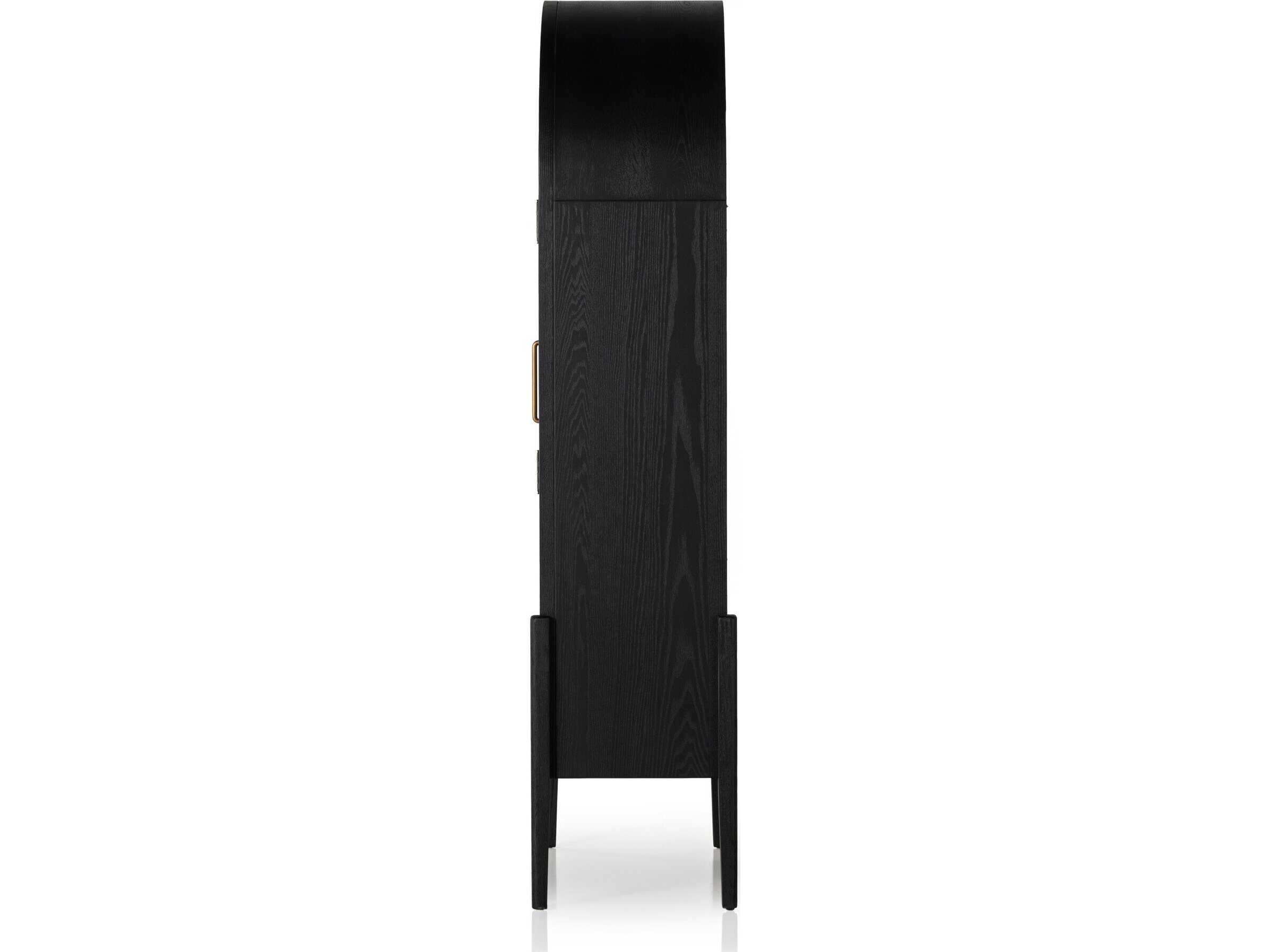 Four Hands Irondale Tolle Oak Wood Antique Brass Drifted Black Display Cabinet