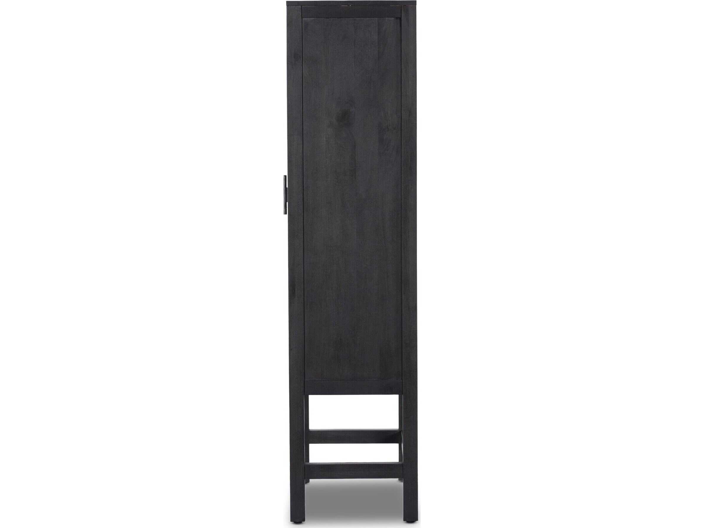 Four Hands Leighton Caprice Black Natural Cane Mango Wood Narrow Cabinet