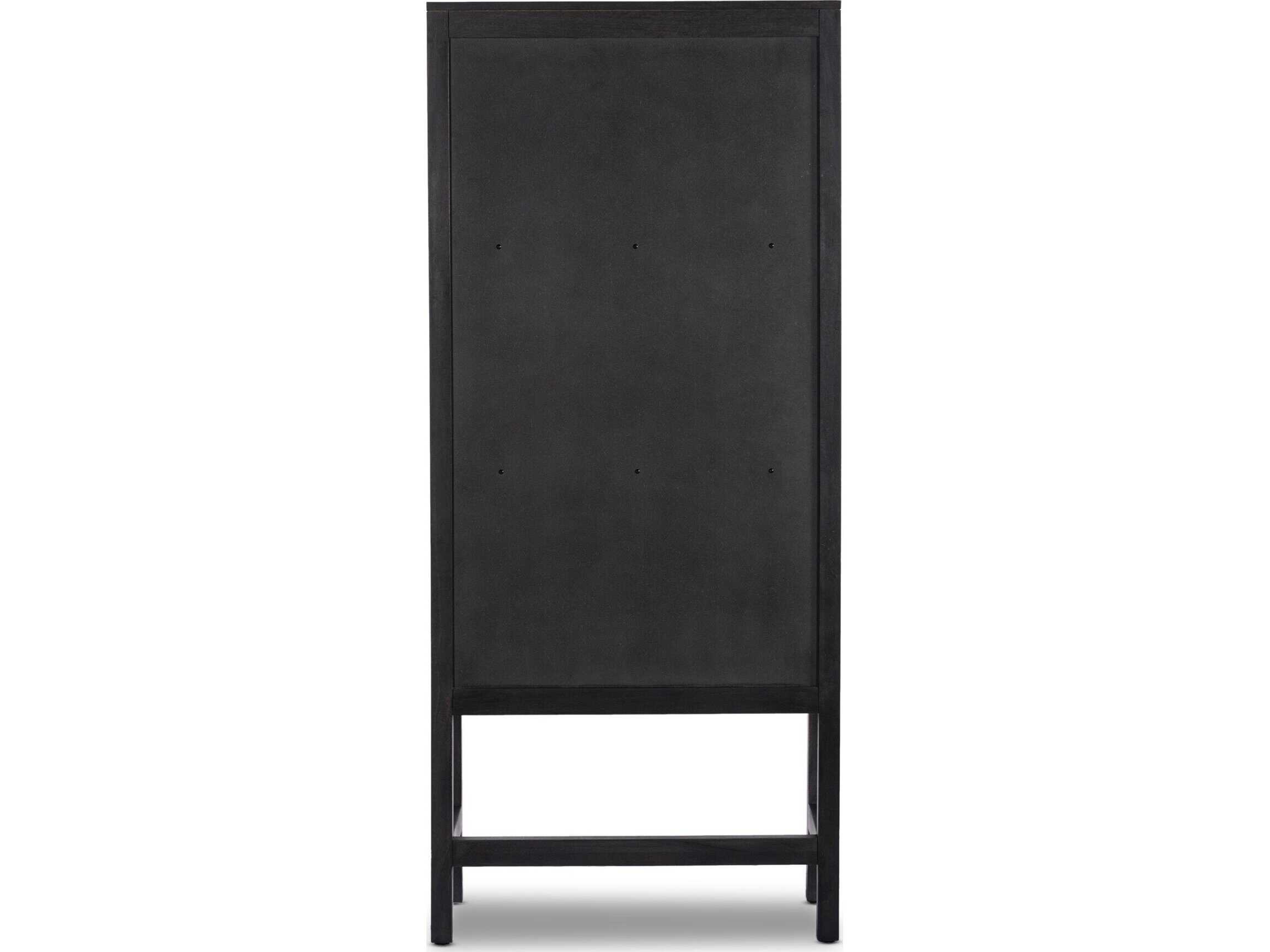 Four Hands Leighton Caprice Black Natural Cane Mango Wood Narrow Cabinet