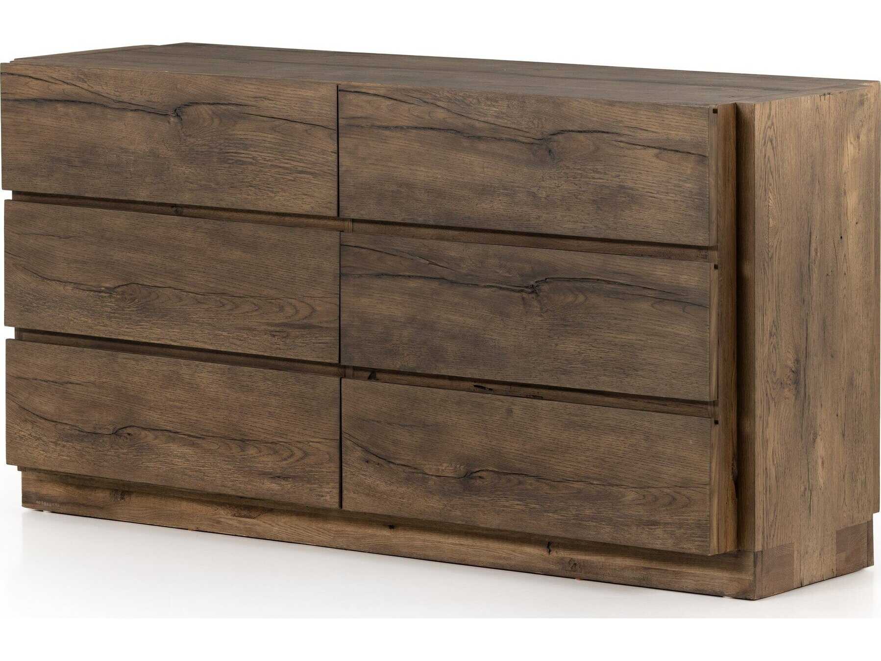 Four Hands Bina Perrin 6-Drawers Brown Oak Wood Double Dresser