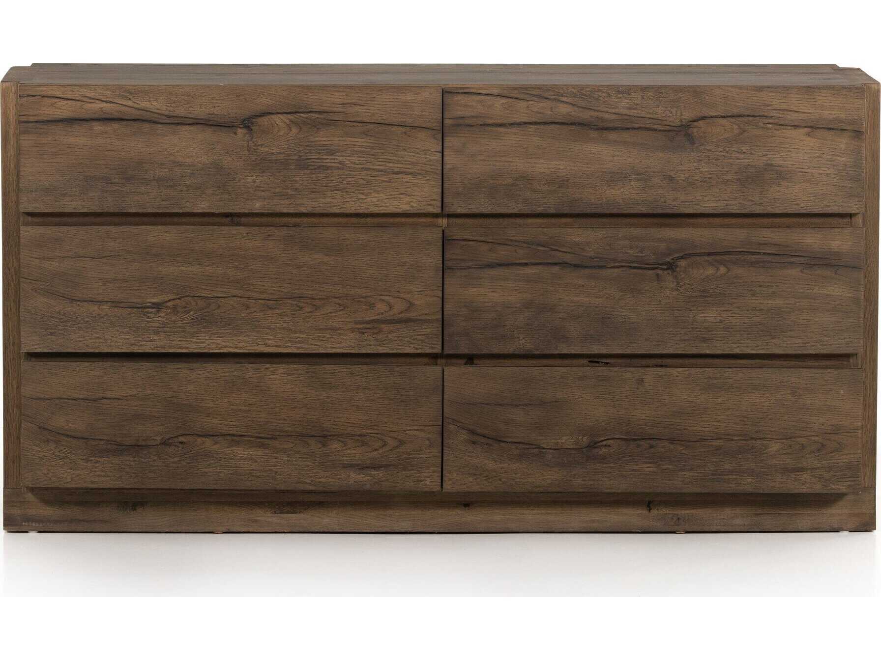 Four Hands Bina Perrin 6-Drawers Brown Oak Wood Double Dresser