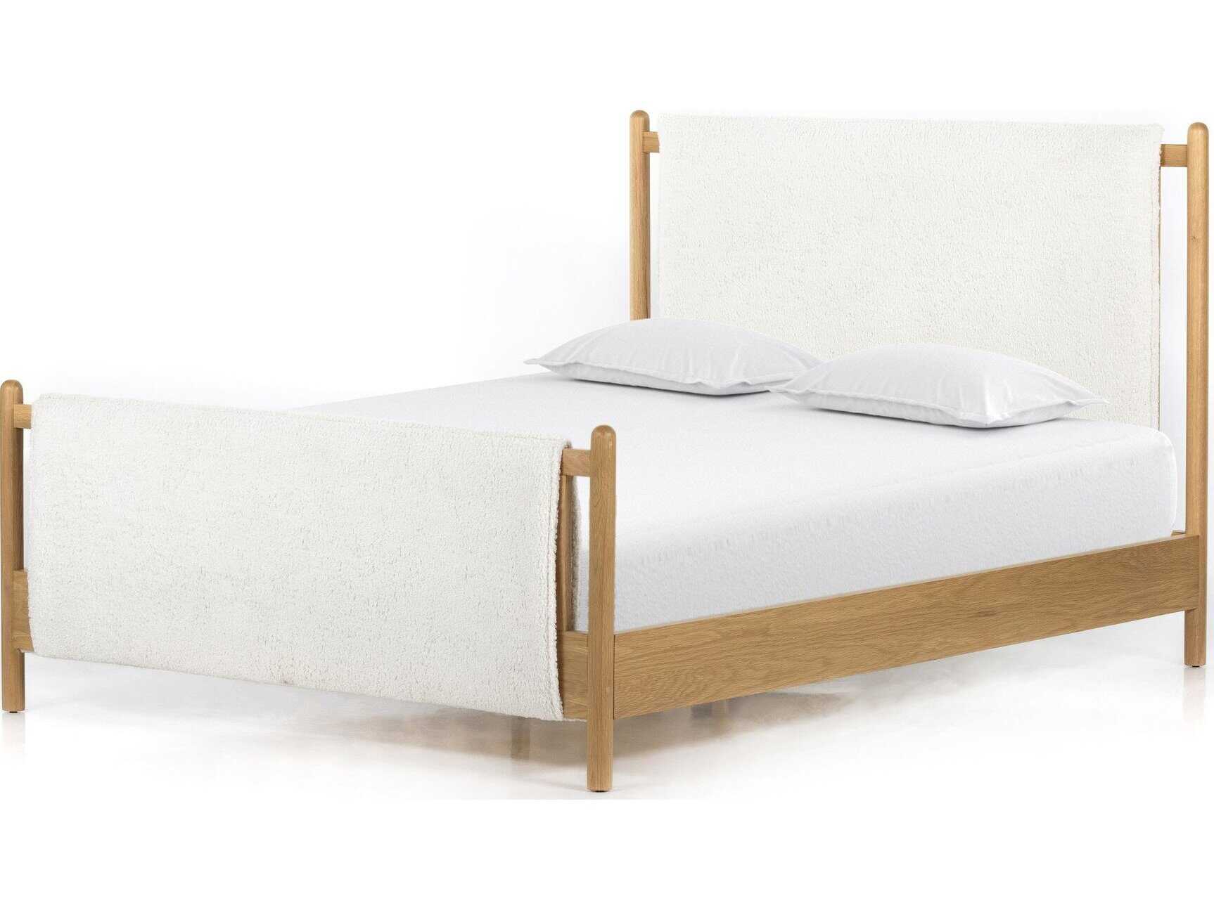 Four Hands Berman Bowen White Oak Wood Upholstered King Panel Bed