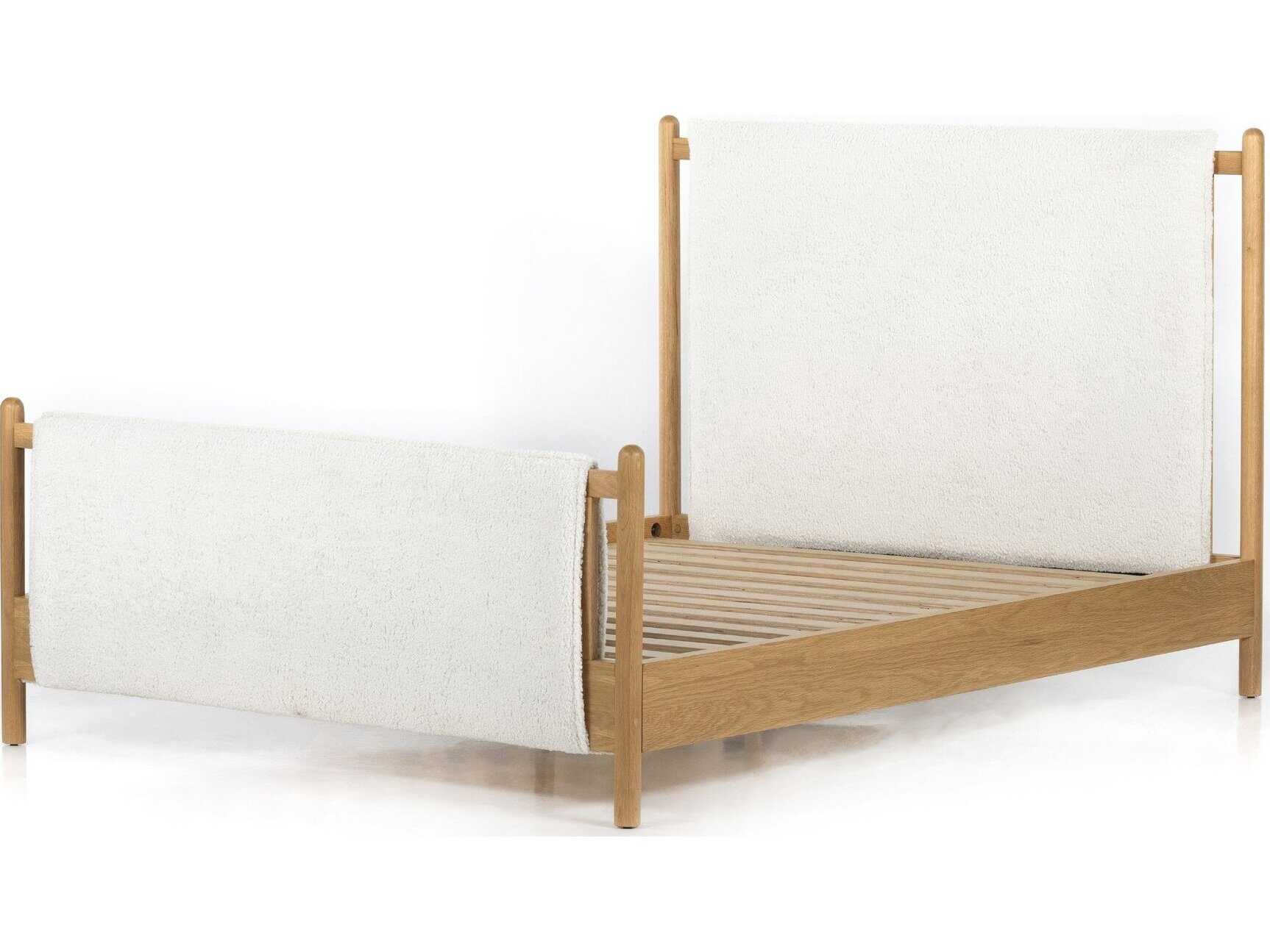 Four Hands Berman Bowen White Oak Wood Upholstered King Panel Bed