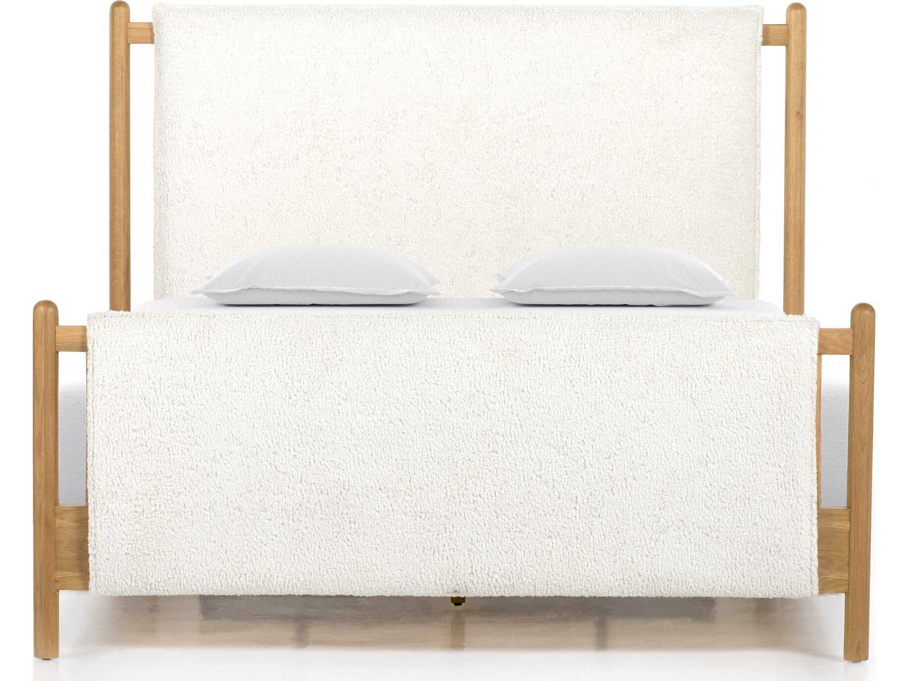 Four Hands Berman Bowen White Oak Wood Upholstered King Panel Bed