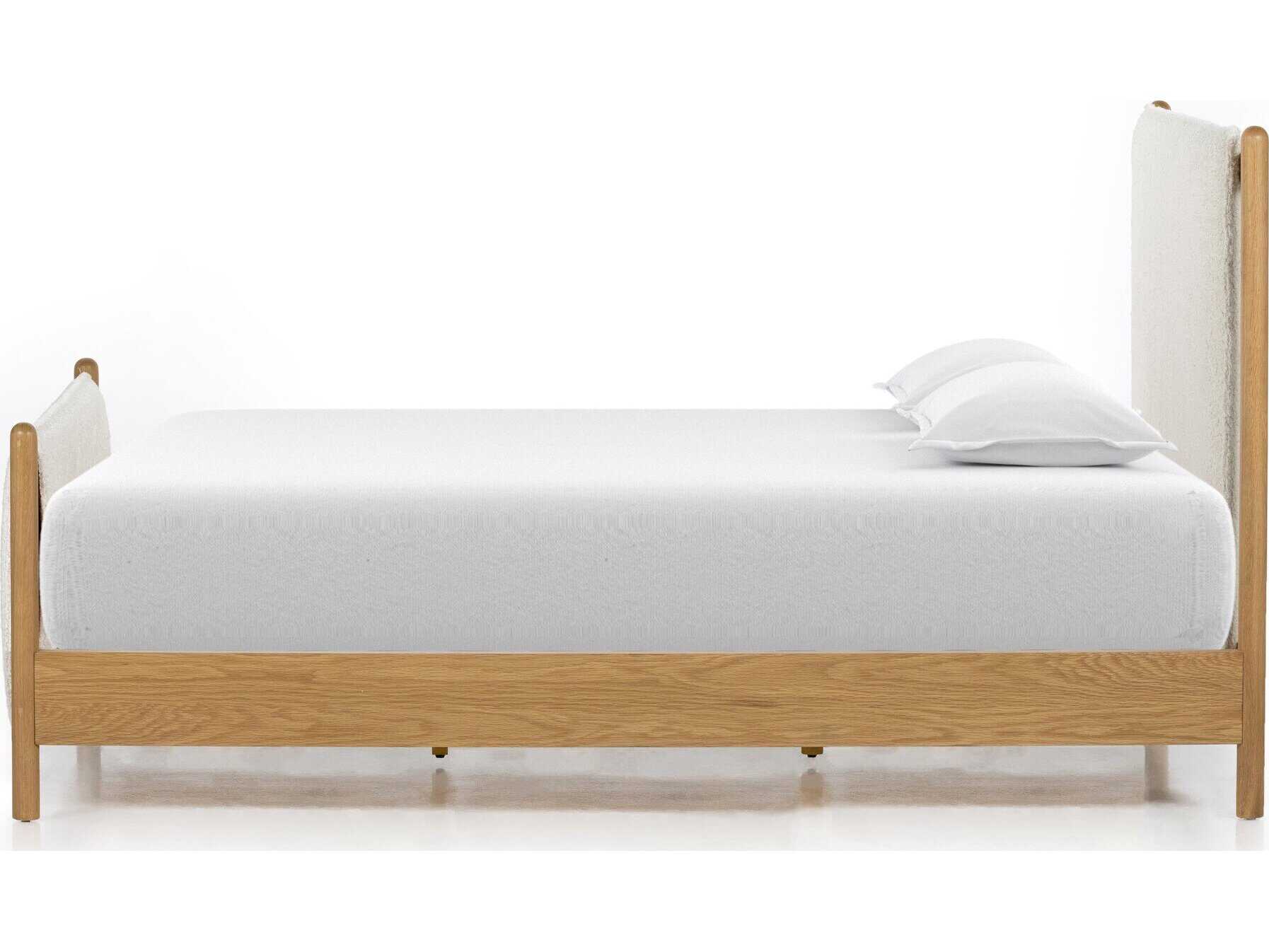 Four Hands Berman Bowen White Oak Wood Upholstered King Panel Bed