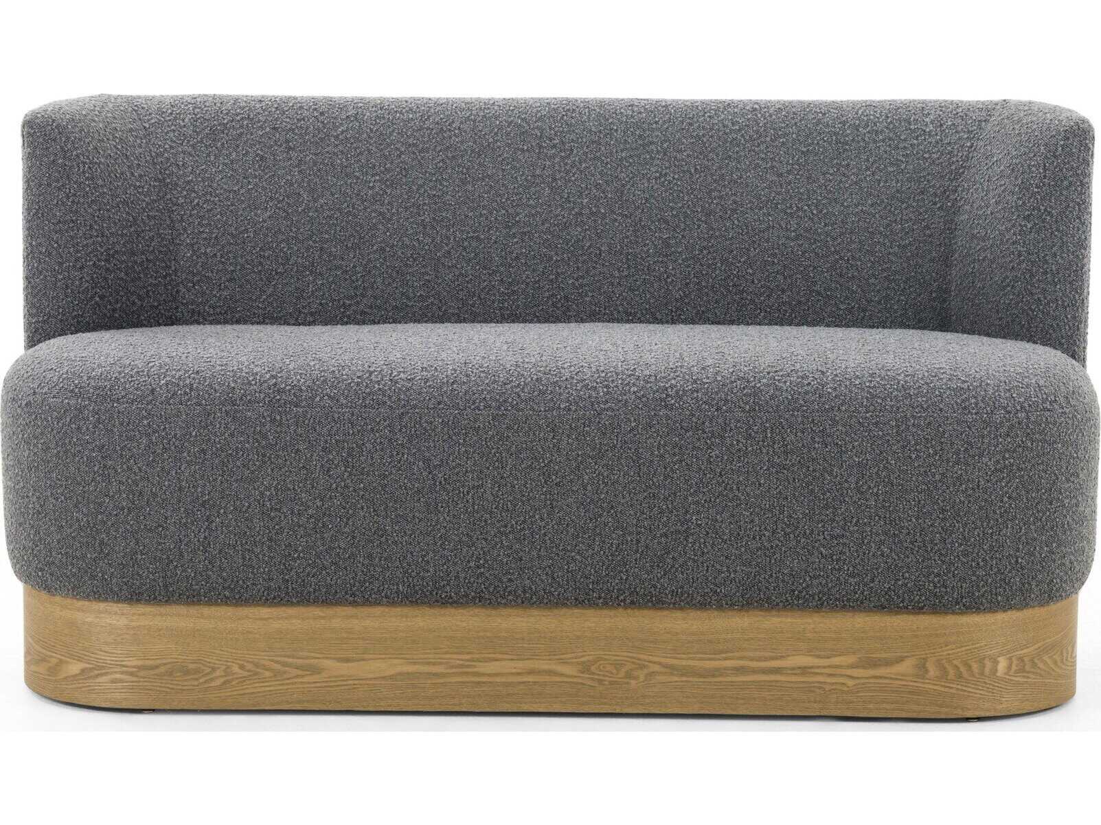 Four Hands Grayson Toasted Ash Veneer Knoll Charcoal Gray Upholstered Accent Bench