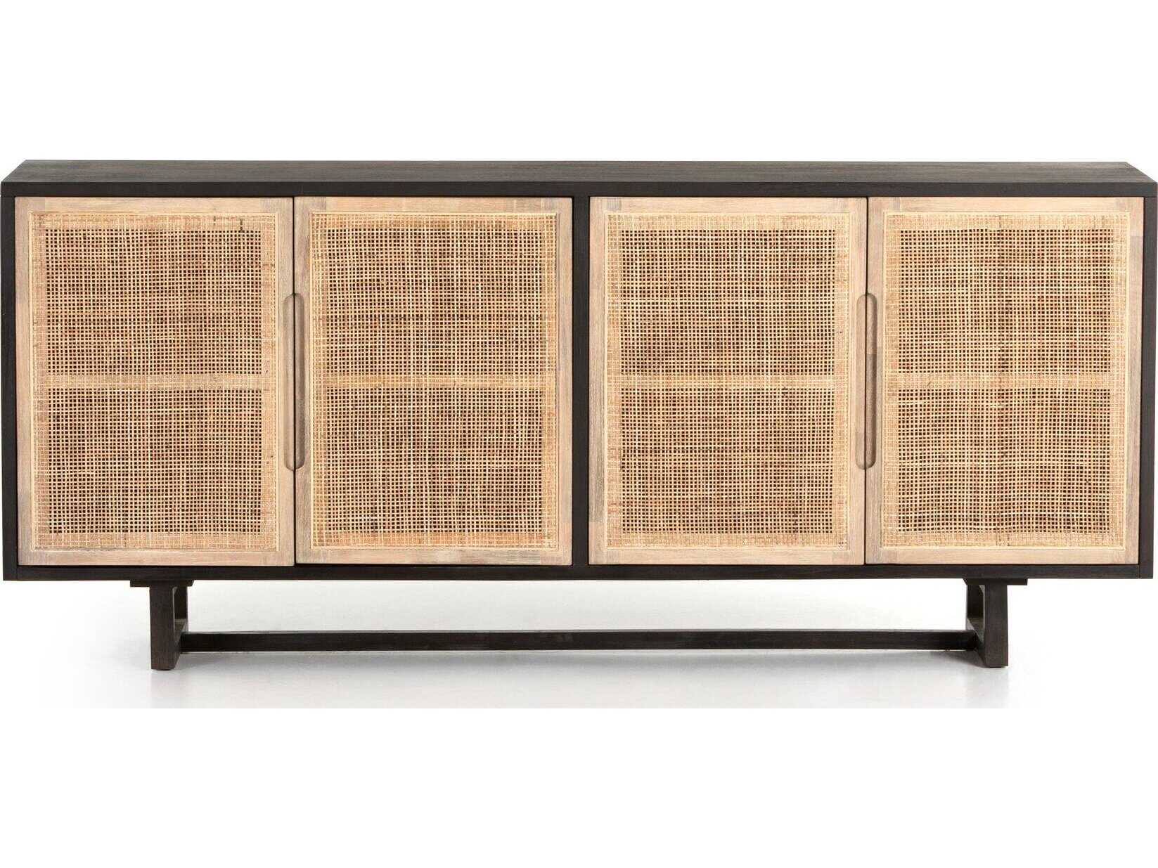 Four Hands Patten Clarita 72" Mango Wood Black White Wash Natural Cane Sideboard