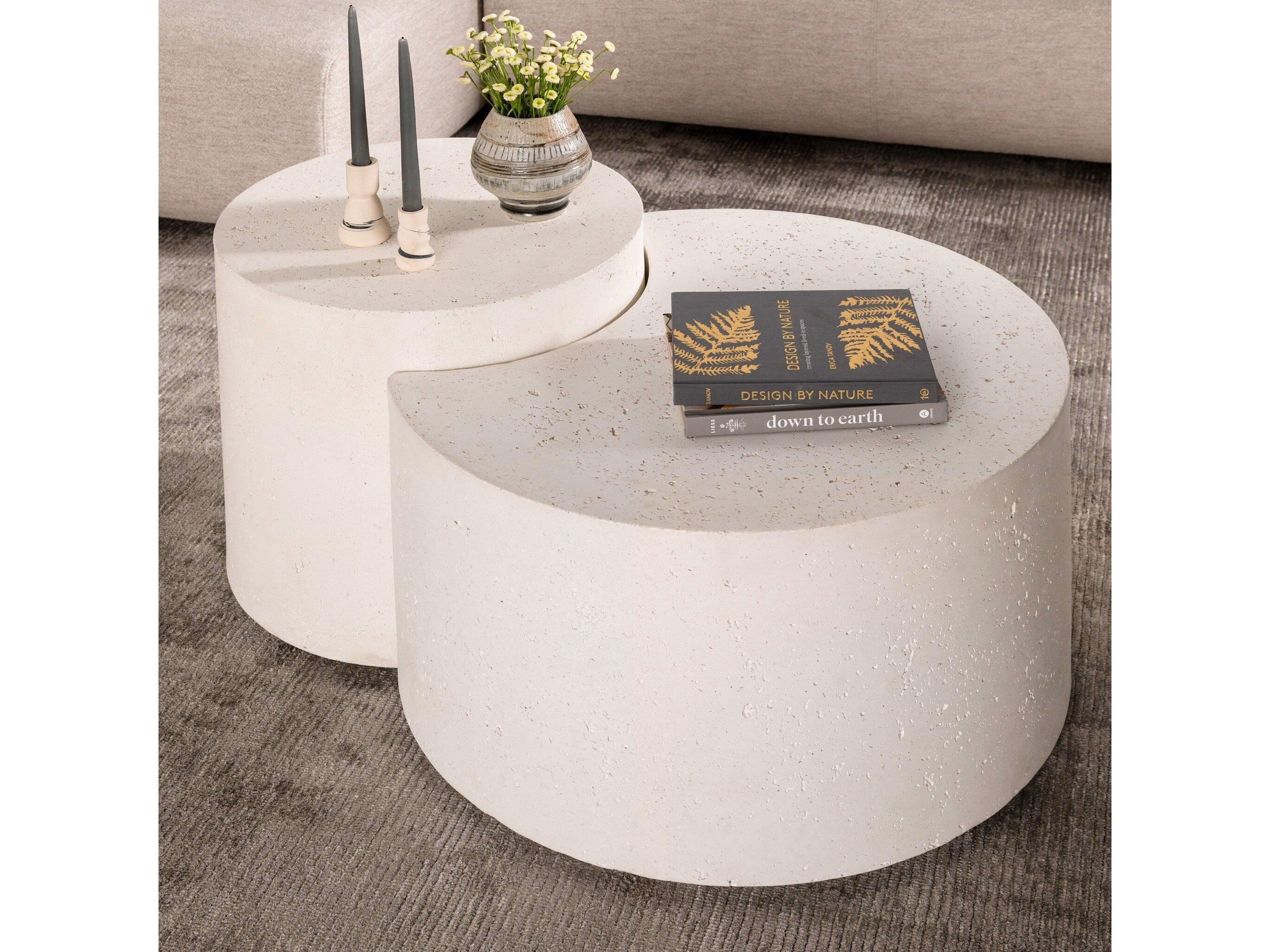 Four Hands Constantine Meza Concrete Textured White Nesting Coffee Tables