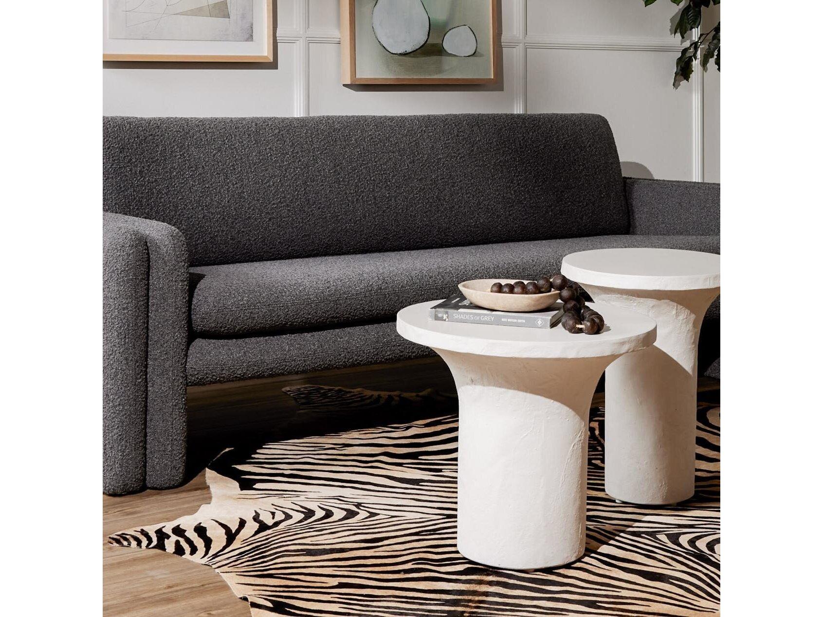 Four Hands Constantine Parra Round Plaster Molded Concrete White End Table