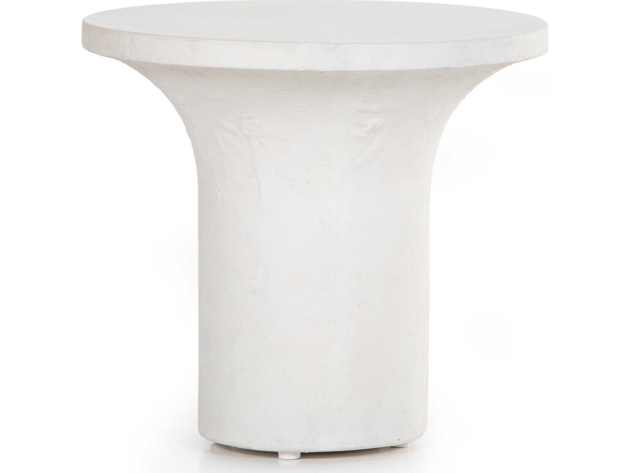 Four Hands Constantine Parra Round Plaster Molded Concrete White End Table