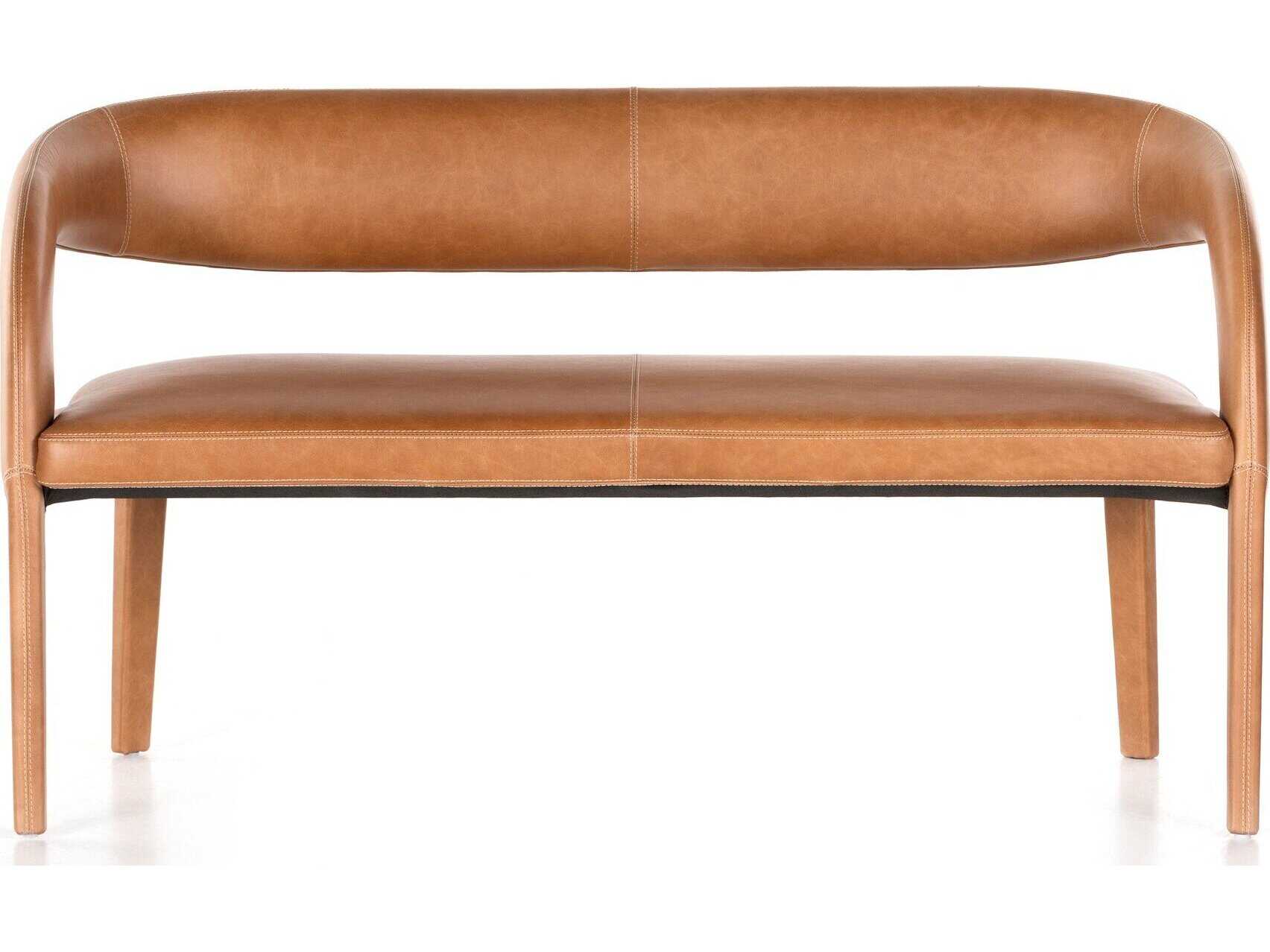 Four Hands Townsend Sonoma Butterscotch Brown Leather Accent Bench