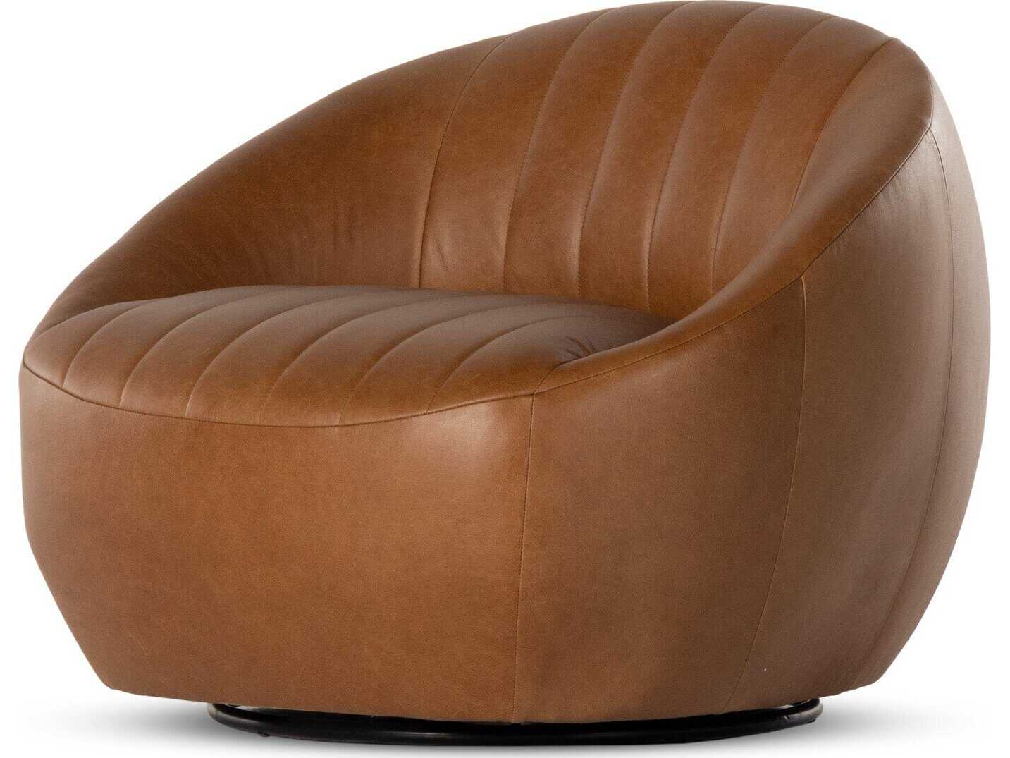 Four Hands Belfast Audie Heirloom Sienna Leather Swivel Chair