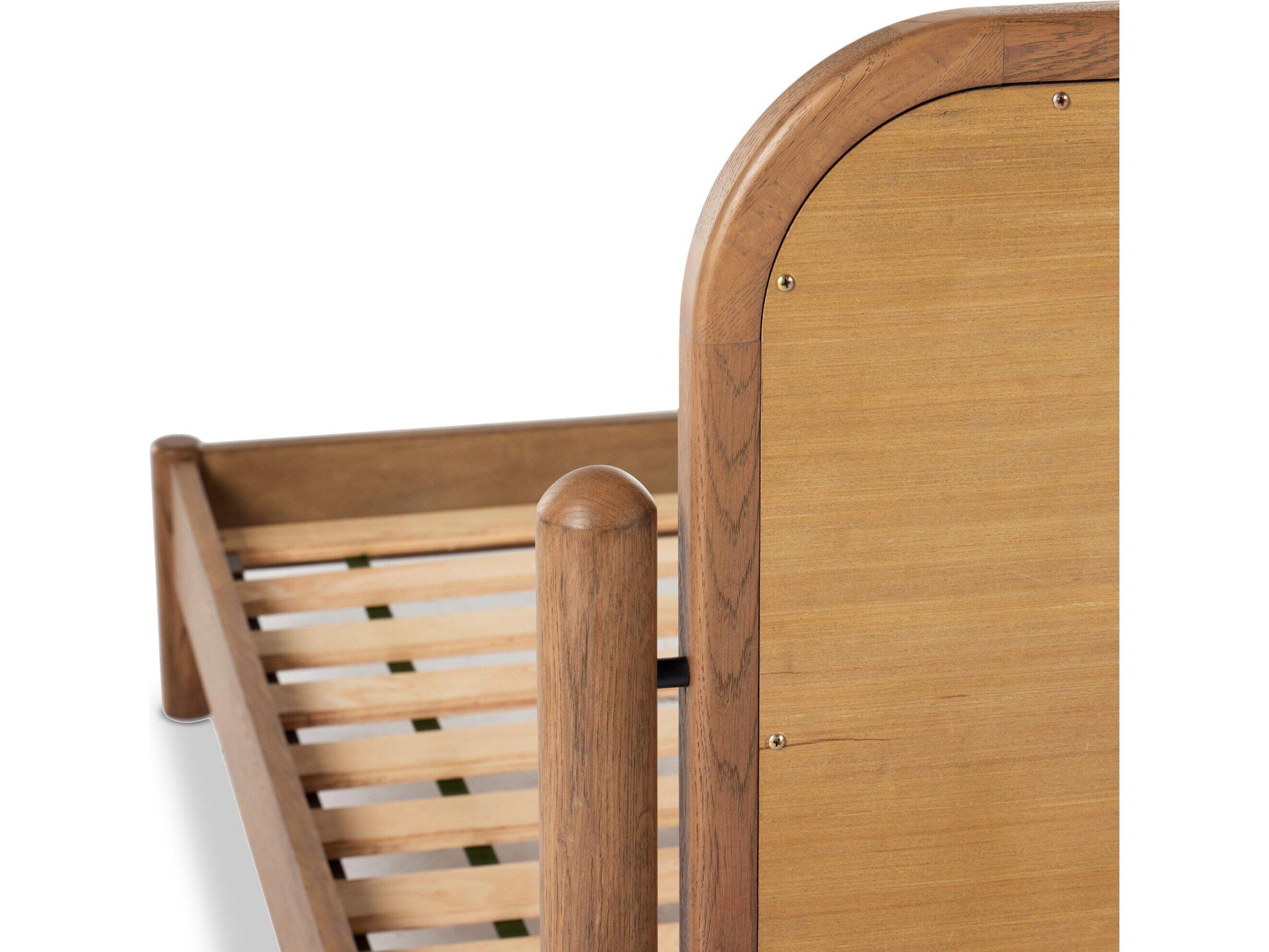 Four Hands Bolton Caroline Smoked Oak Kerbey Ivory Brown Wood Upholstered King Panel Bed