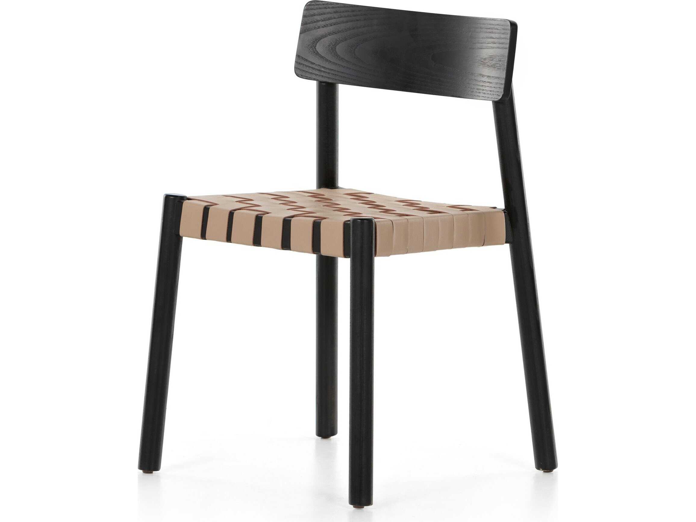 Four Hands Allston Heisler Leather Ash Wood Black Upholstered Side Dining Chair