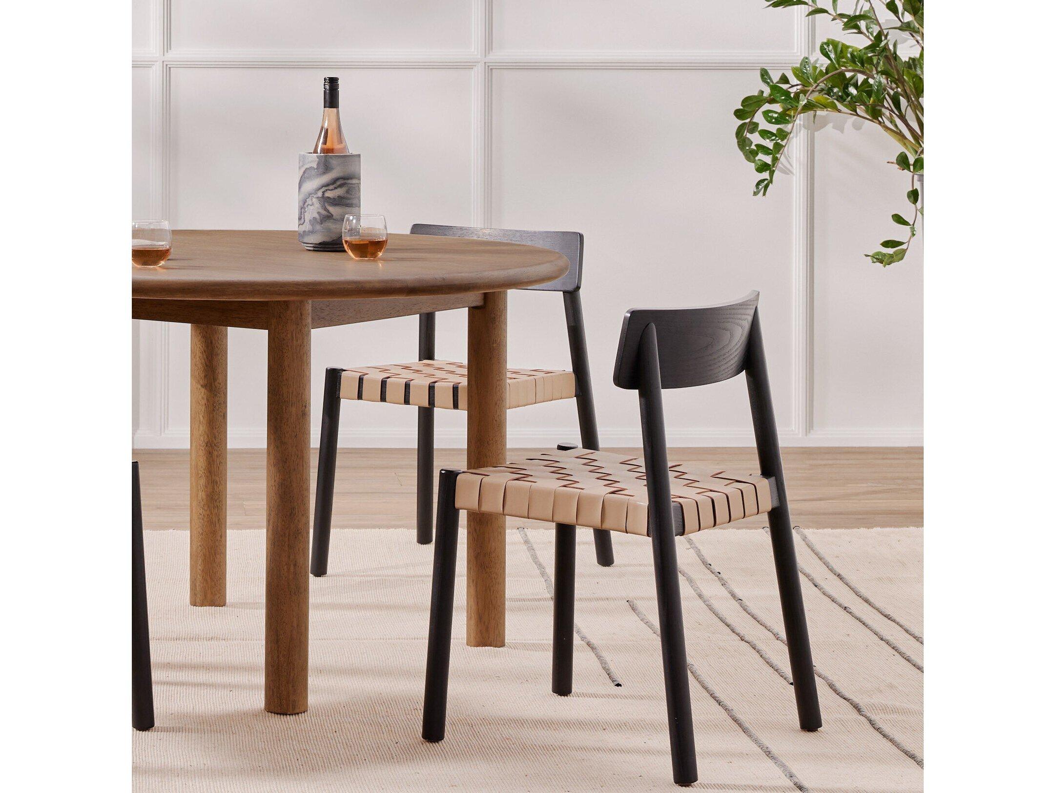 Four Hands Allston Heisler Leather Ash Wood Black Upholstered Side Dining Chair