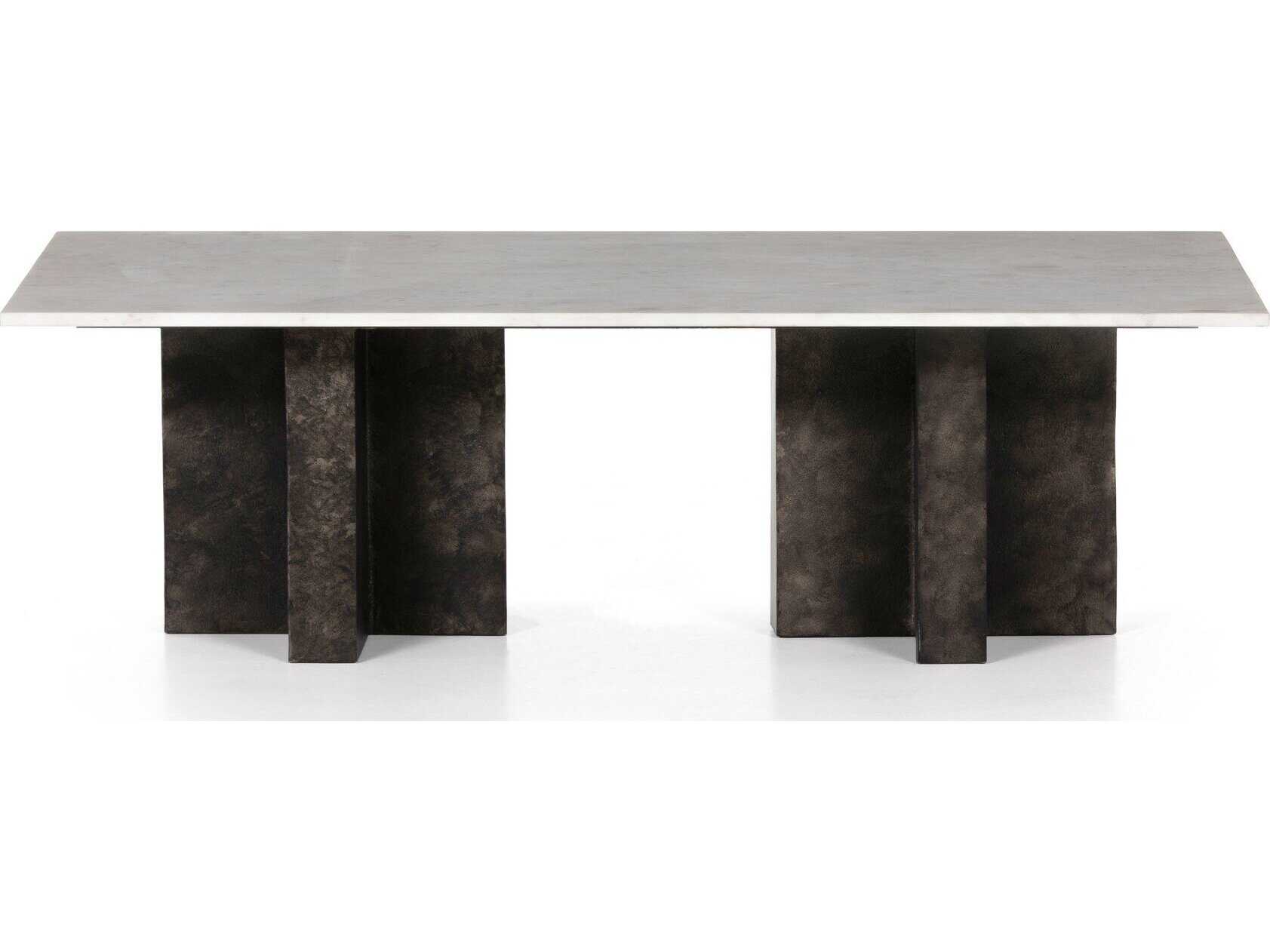 Four Hands Marlow Terrell Rectangular Raw Black Polished White Marble Coffee Table