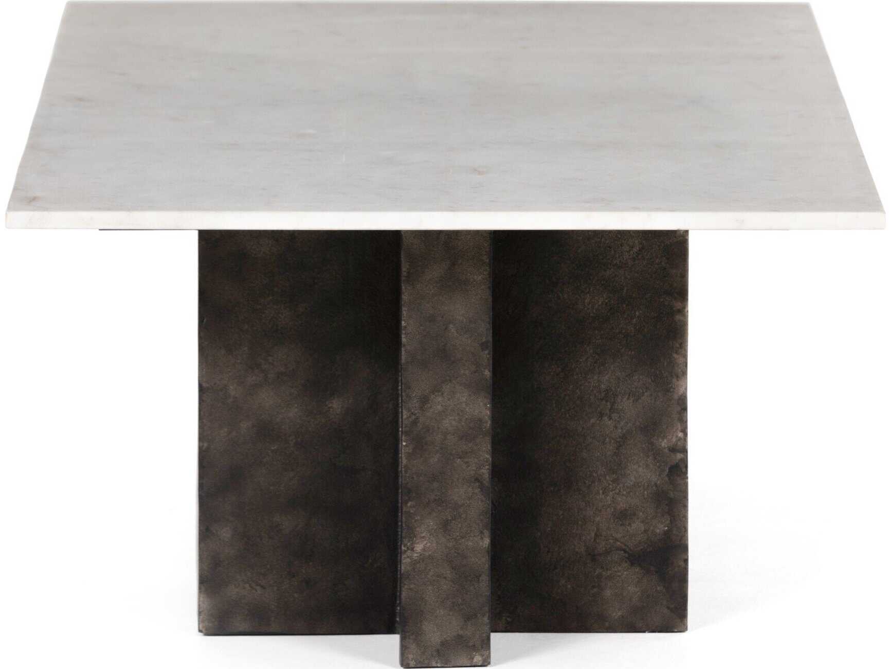 Four Hands Marlow Terrell Rectangular Raw Black Polished White Marble Coffee Table