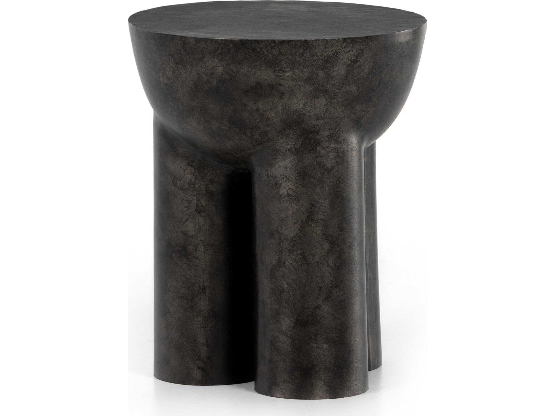 Four Hands Marlow Sante Round Metal Raw Black End Table