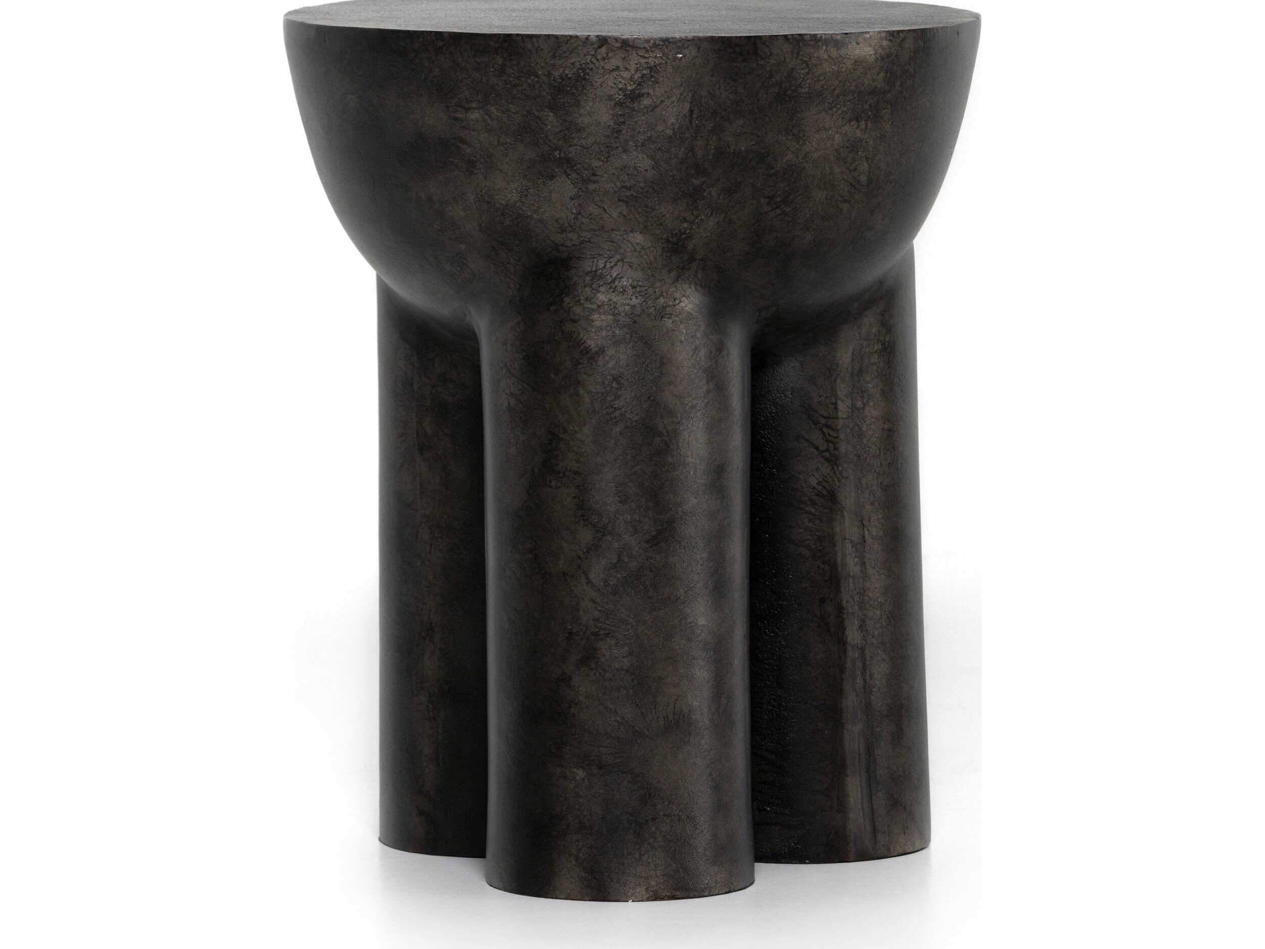 Four Hands Marlow Sante Round Metal Raw Black End Table