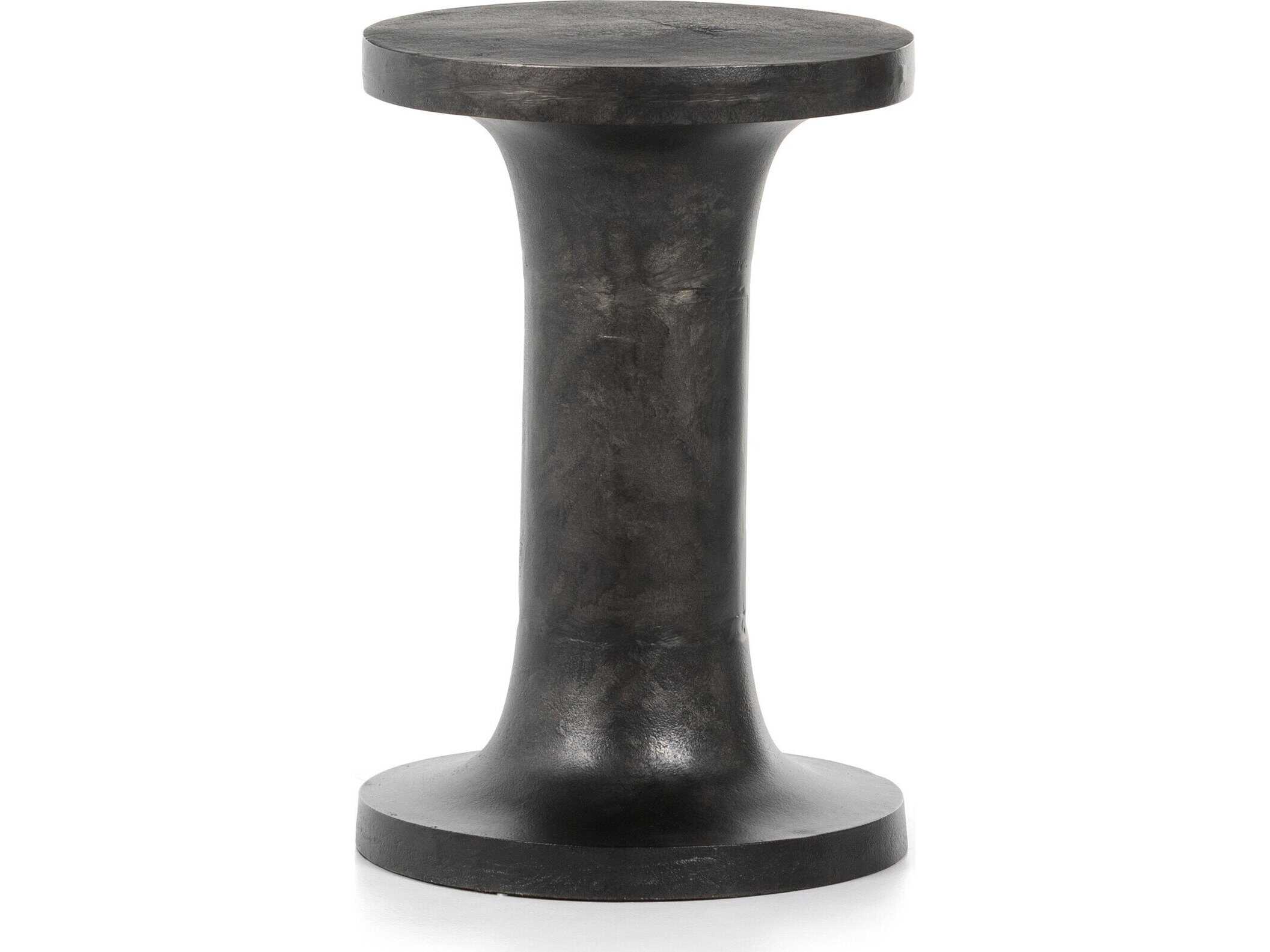 Four Hands Marlow Gino Round Metal Raw Black End Table